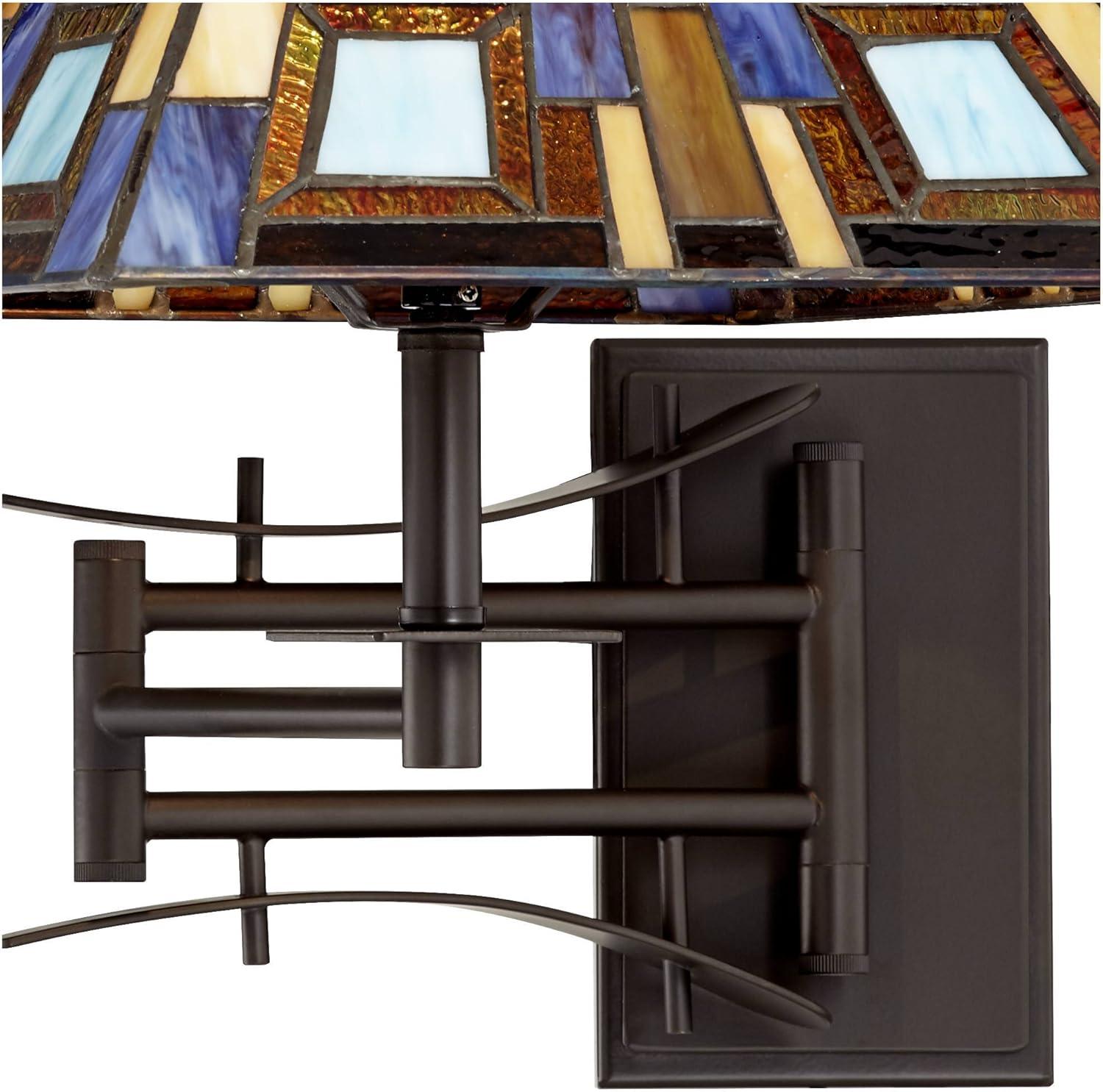 Robert Louis Tiffany Vintage Swing Arm Wall Lamp Plug-in Light Fixture Jewel Tone Stained Art Glass for Bedroom Bedside Living Room Reading Home House