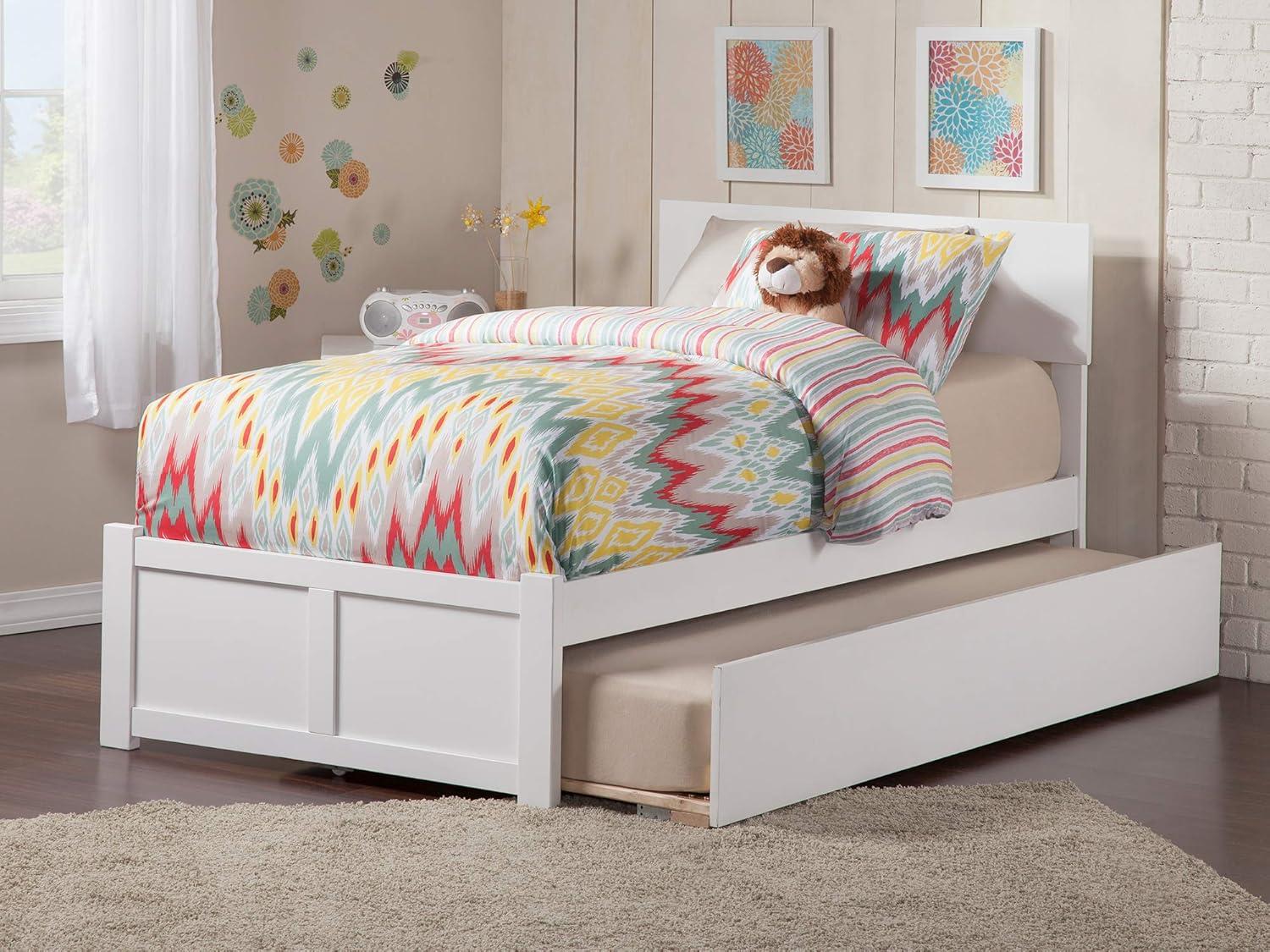 Orlando Twin Extra Long Bed with Footboard and Twin Extra Long Trundle in White