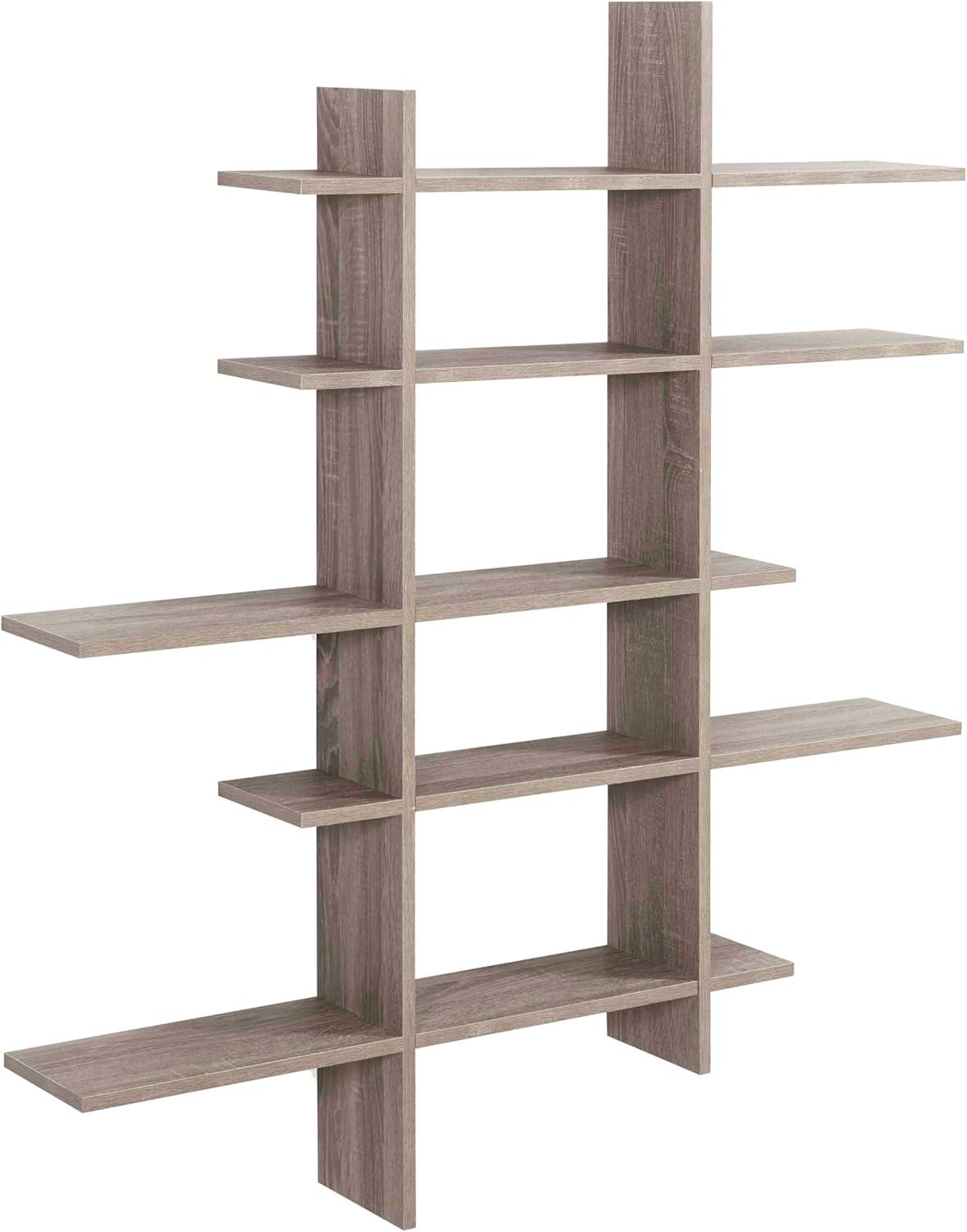 Danya B. 51" x 45" Five Level Asymmetric Shelf Brown: Modular Laminated MDF, Wall Organizer with Mounting Hardware