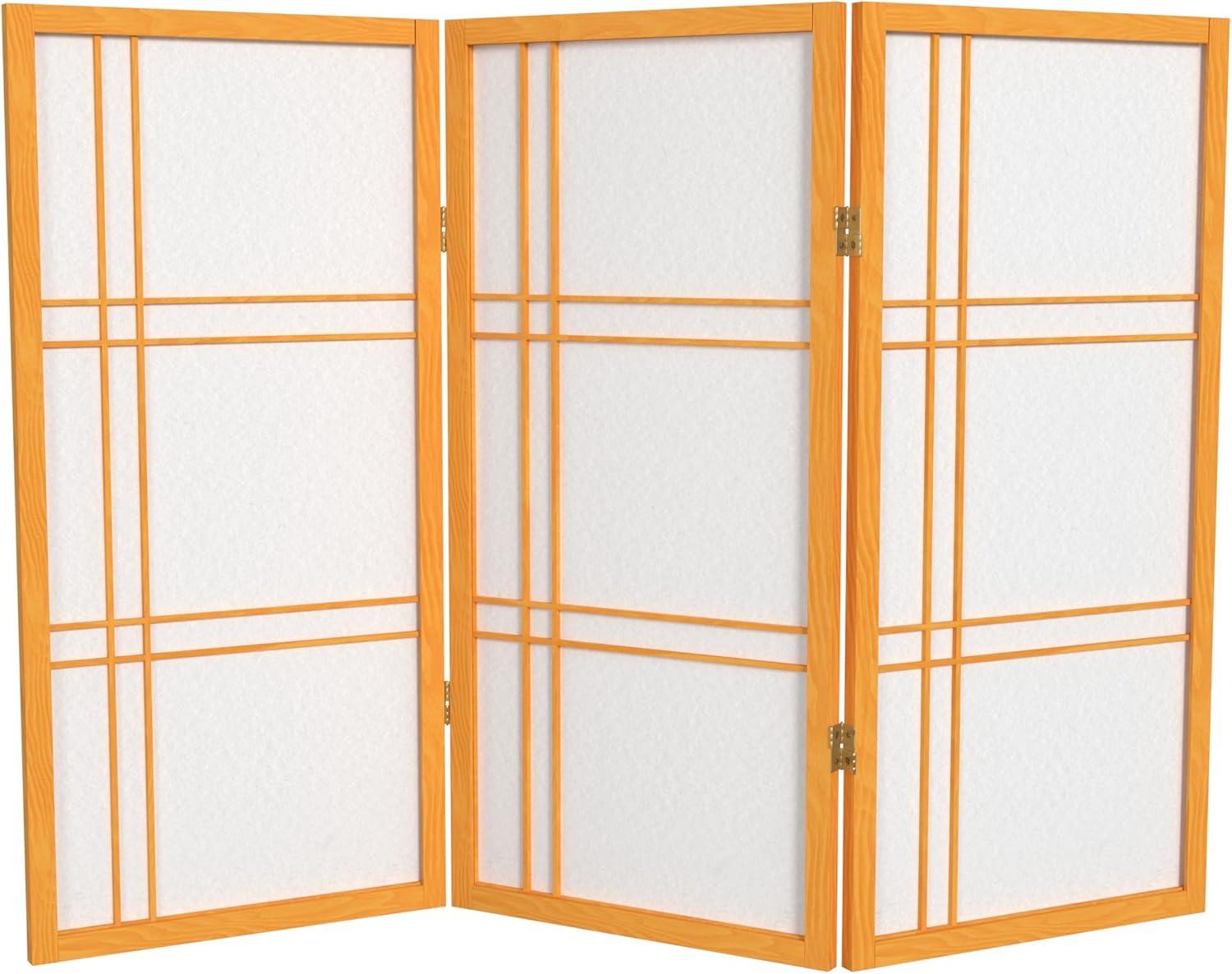 Oriental Furniture 3 ft. Tall Double Cross Shoji Screen, Rice paper, wood, 3 panels, Honey color, Traditional