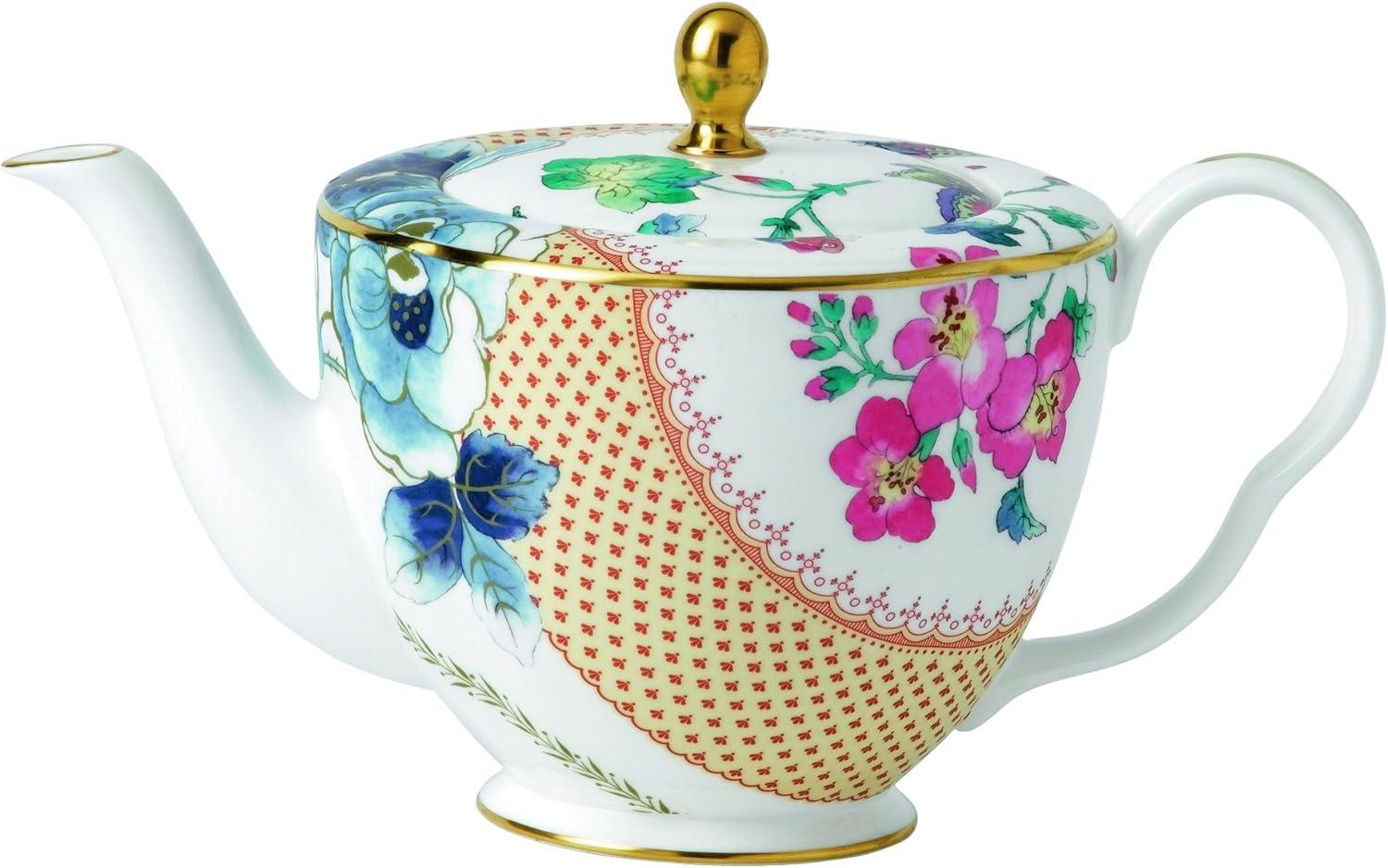 Butterfly Bloom Floral Bone China Teapot with Gold Accents