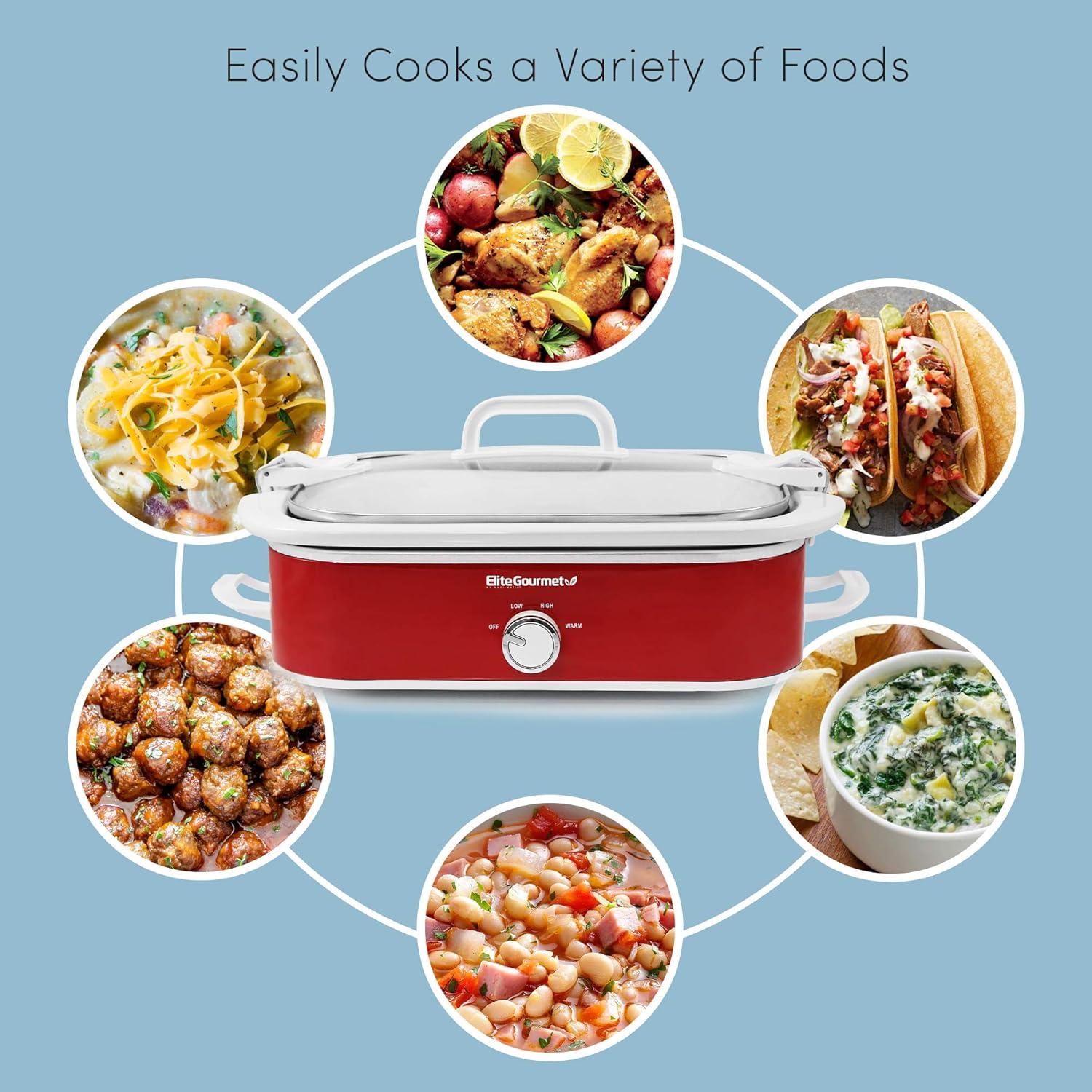 Red 3.5 Qt Oval Slow Cooker with Locking Lid