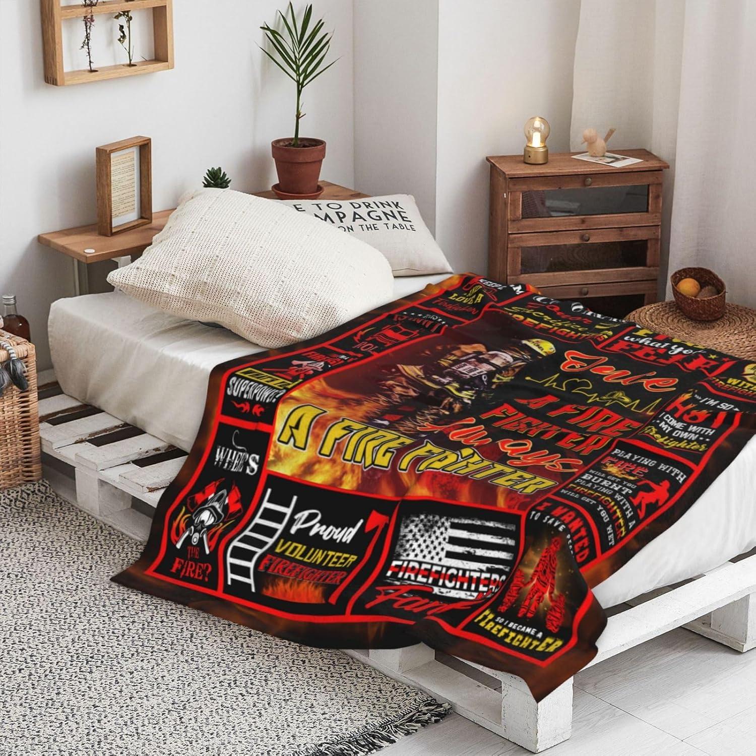 Firefighter Gifts for Men Fire Department Gifts Fire Fighter Gifts for Adults Firefighter Birthday Party Decorations Fireman Gifts for Men Firefighter Fathers Day Blanket Gifts Blanket 60x50 Inch