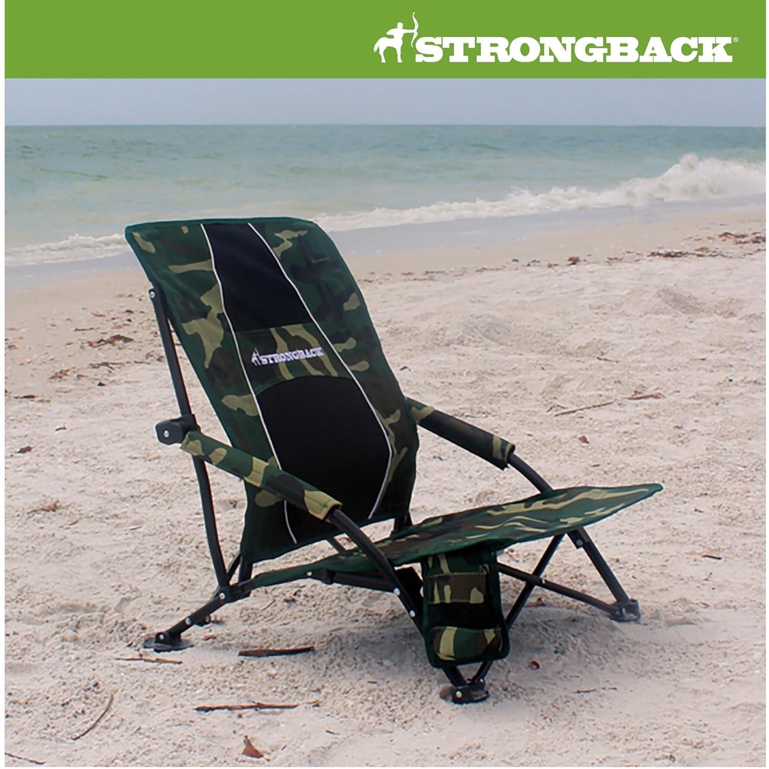 STRONGBACK Low Gravity Beach Chair with Lumbar Back Support, Folding Camo