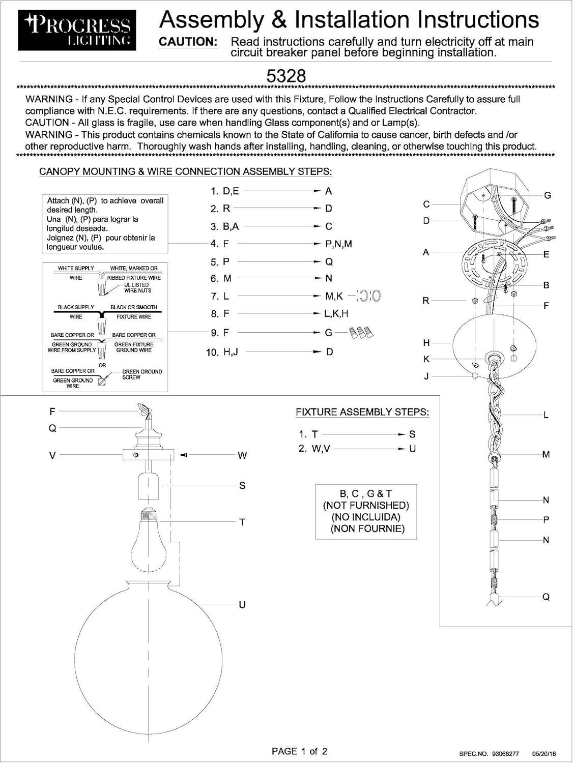 Progress Lighting, Penn Collection, 1-Light Large Pendant, Polished Nickel, Clear Glass Sphere Shade