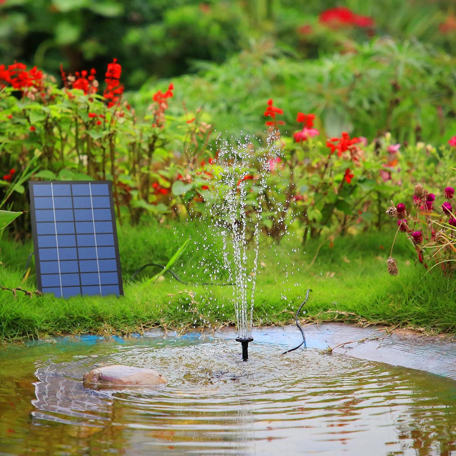 AISITIN 2.5W Solar Fountain Pump, DIY Outdoor Solar Water Fountain with 6 Nozzles and 4ft Water Pipe, Solar Powered Pump for Bird Bath, Ponds, Garden and Fish Tank Garden, Pond
