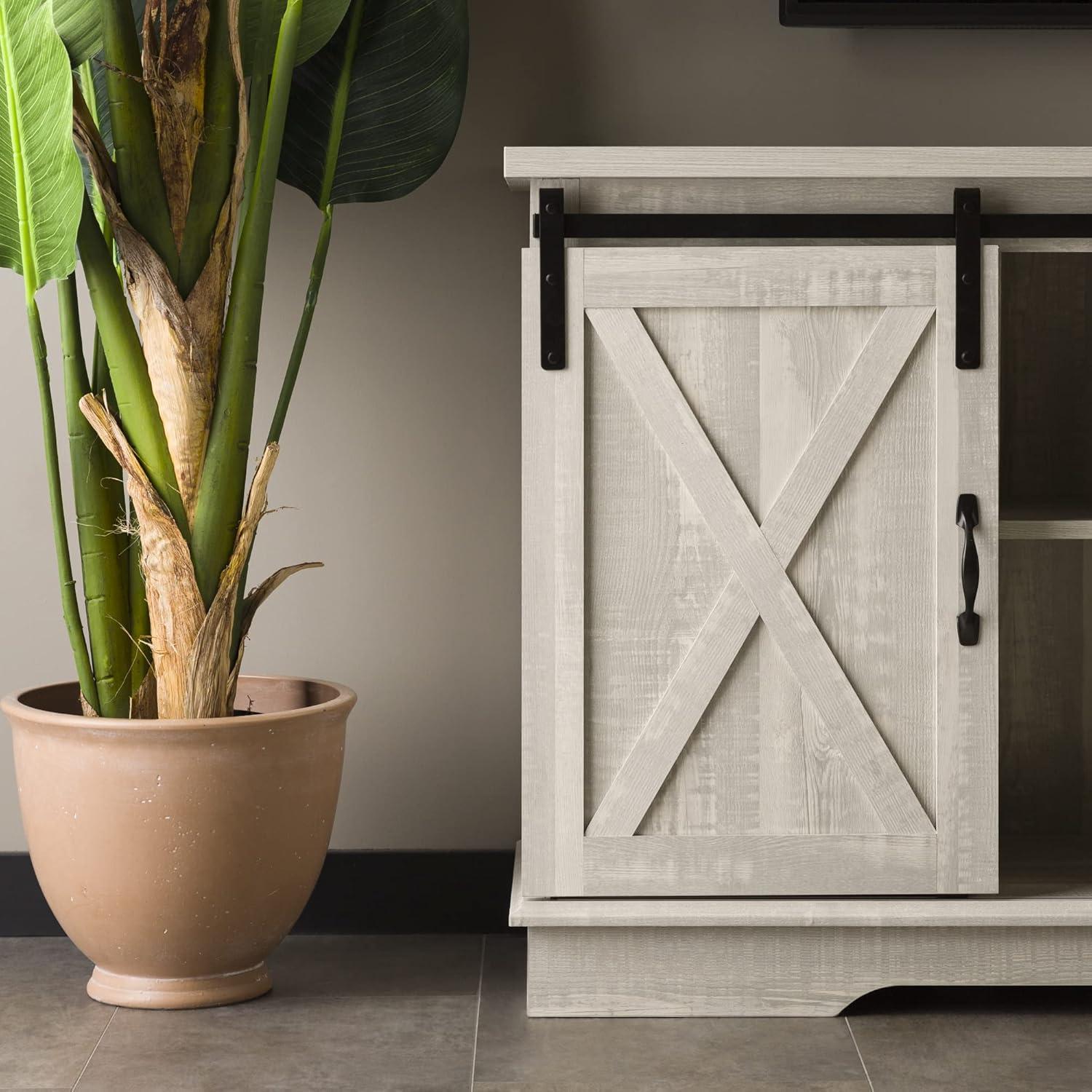 Walker Edison Sliding Farmhouse Barn Door TV Stand for TVs up to 65", Stone Grey