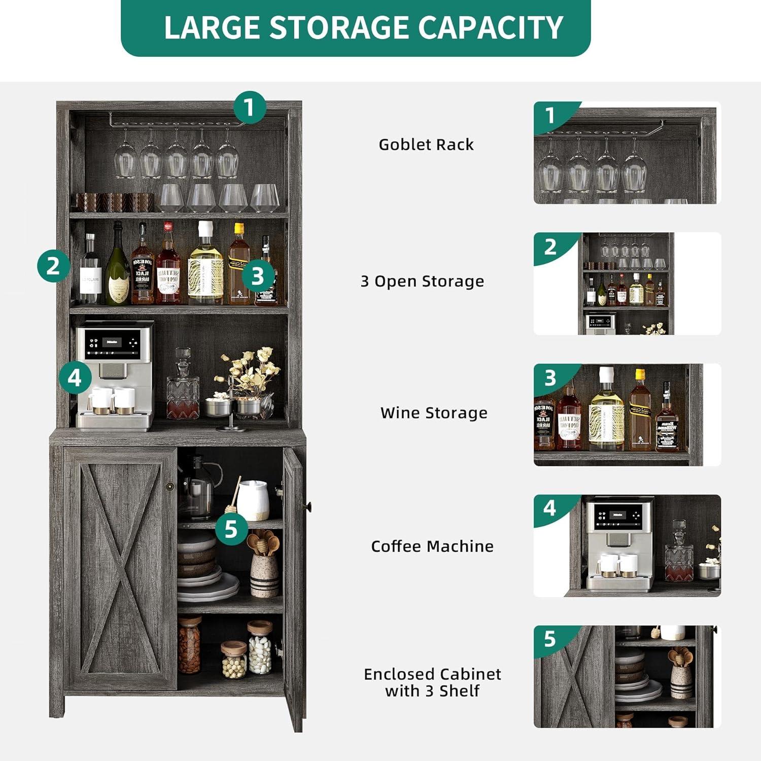 Moasis Bar Cabinet for Liquor and Glasses Dining Kitchen Cabinet with Wine Rack White