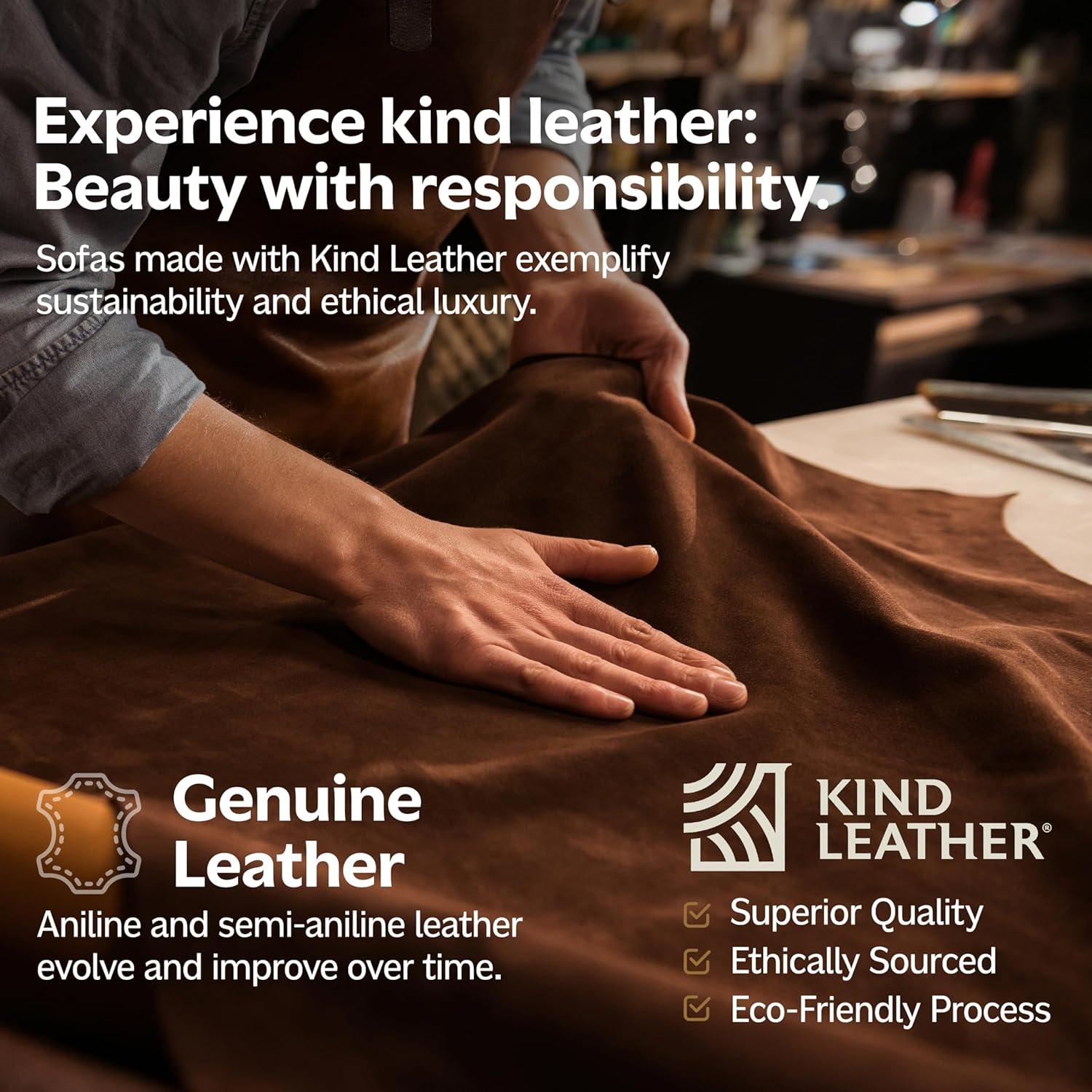 Simpli Home Morrison Genuine Leather Sofa, Mid-Century Modern Couch for Living Room, Handcrafted with Removable Cushions