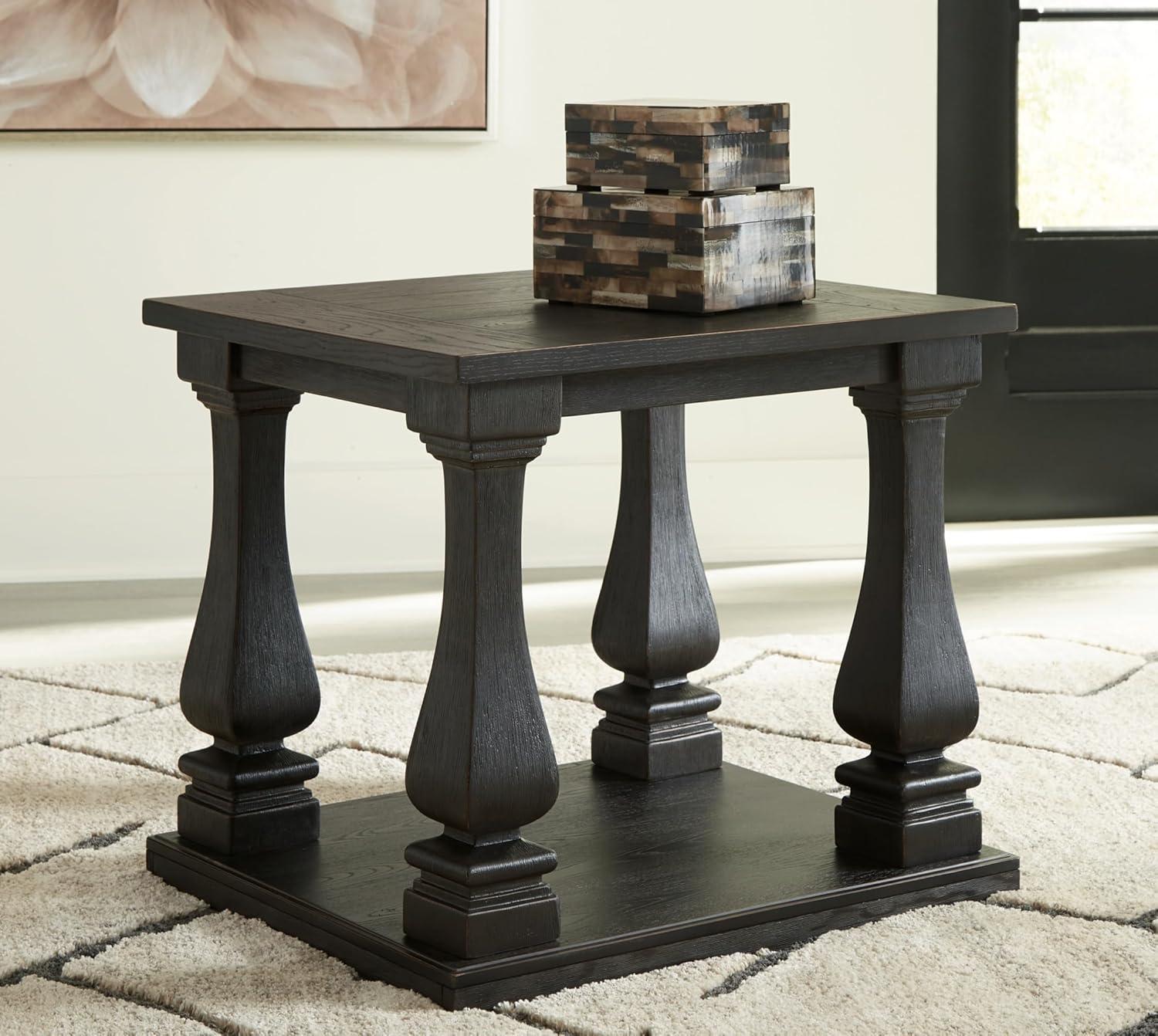 Noir Elm Wood Rectangular End Table with Storage