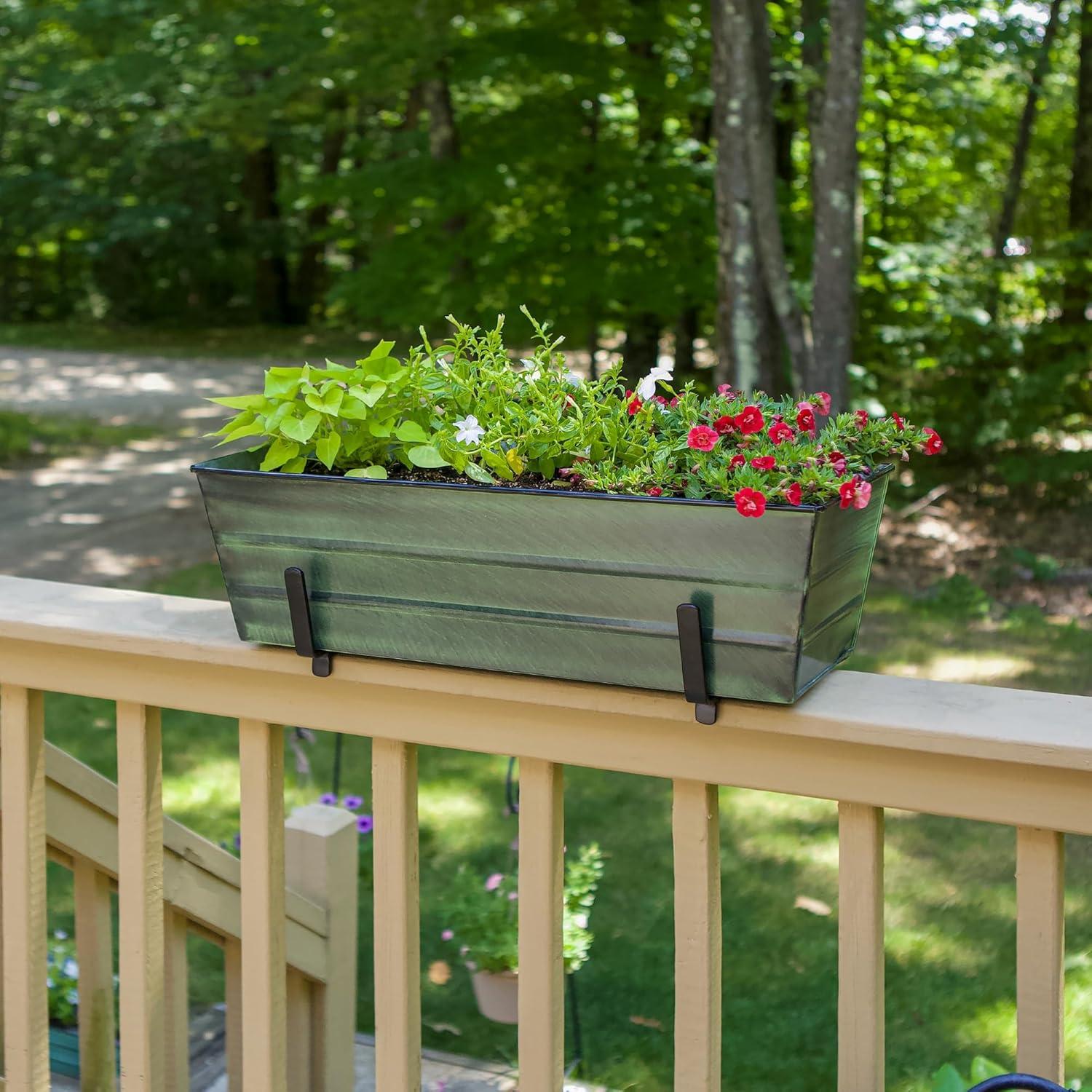 Medium Green Galvanized Flower Box with Brackets