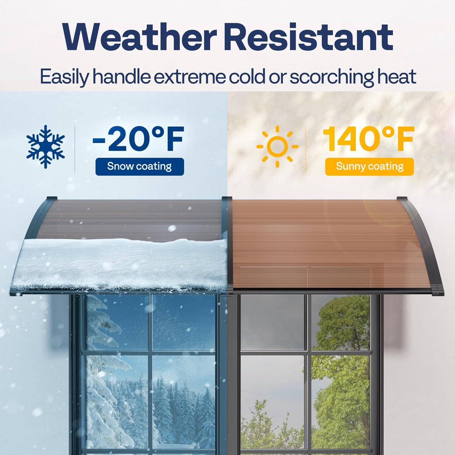 SPECSTAR Polycarbonate Window Door Awning Spliced Canopy Brown with Black Bracket 40 inch x 80 inch