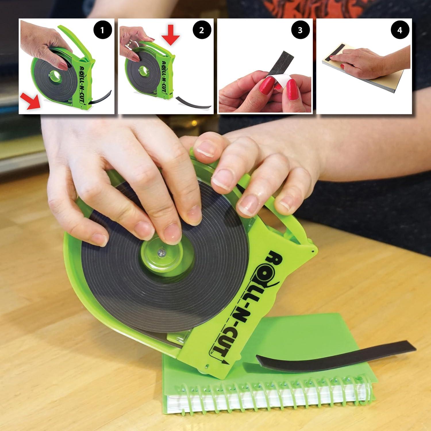 Green Roll-N-Cut Magnetic Tape Dispenser with 15 ft Tape