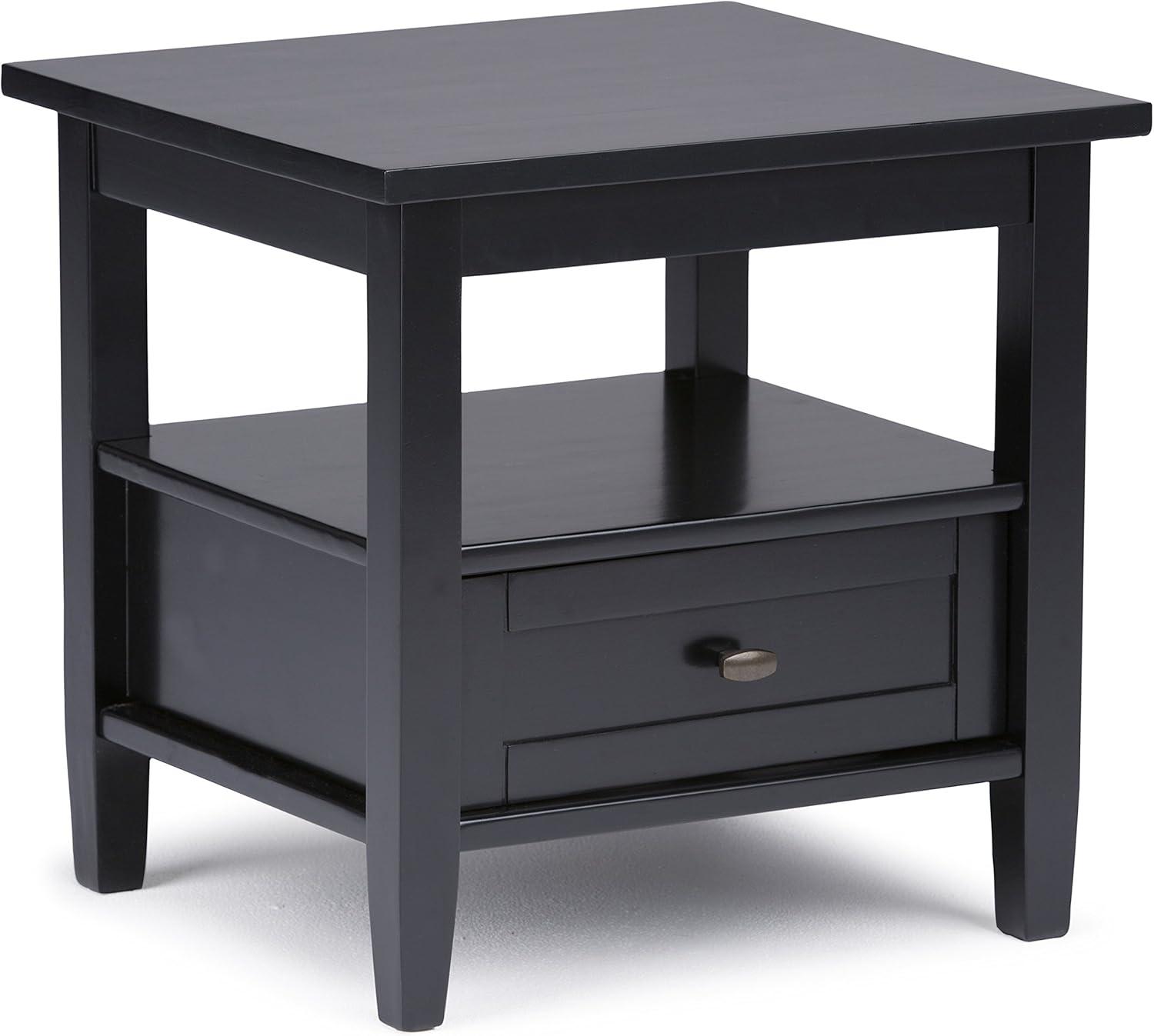 Warm Shaker 20" Black Solid Wood End Table with Storage