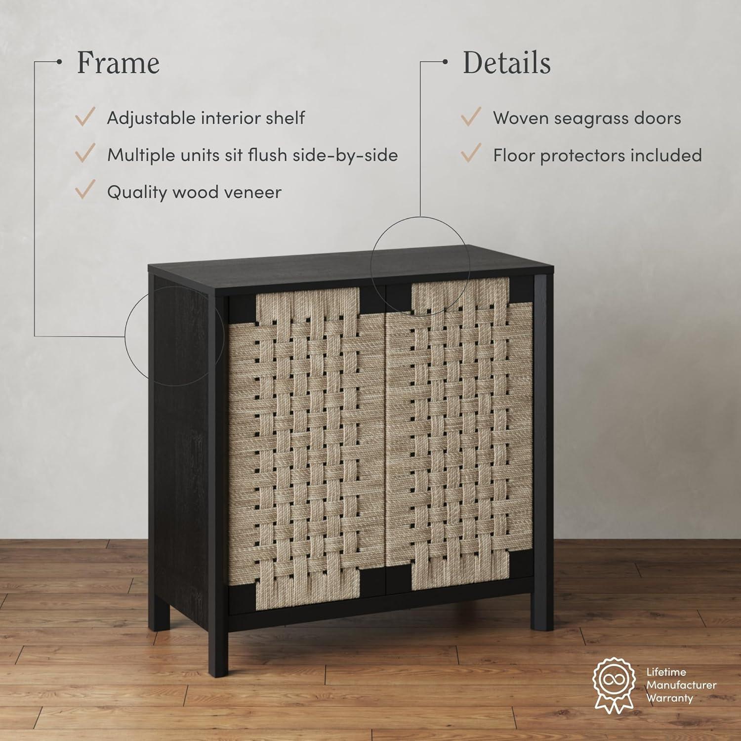 Nathan James Rustic Wood TV Stand Cabinet With Seagrass Door Panels