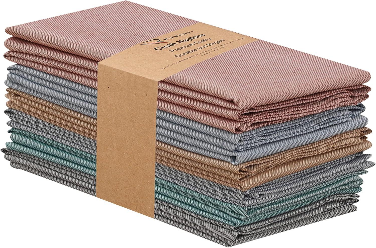 Poly Cotton Square Cloth Napkins Chambray Fabric (Set of 12)