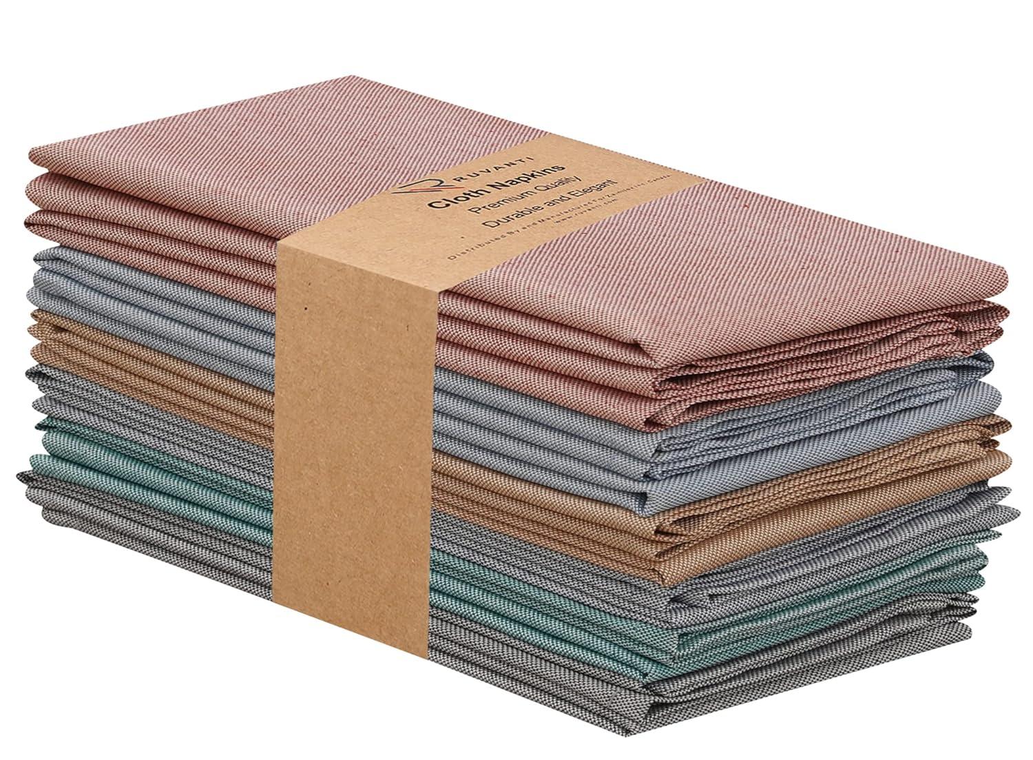 Poly Cotton Square Cloth Napkins Chambray Fabric (Set of 12)