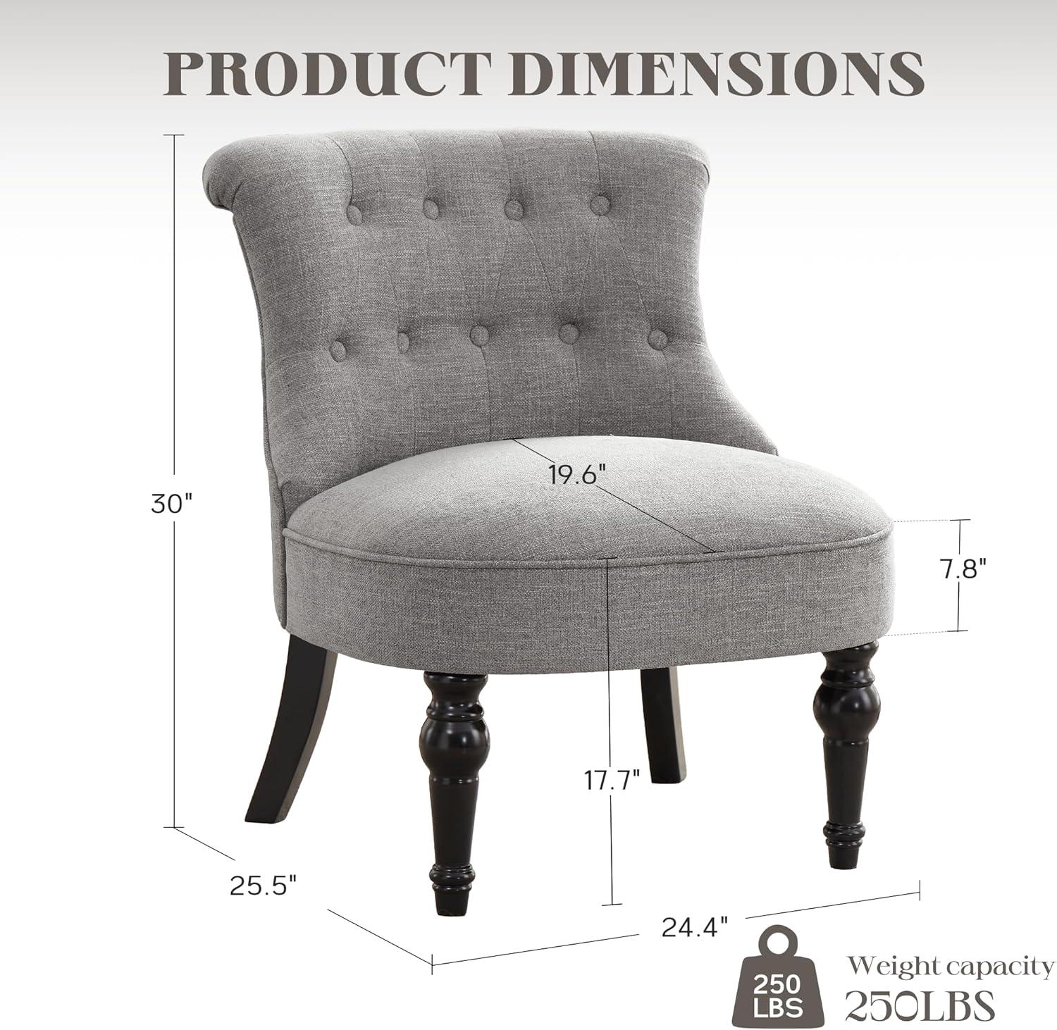 Gray Tufted Armless Accent Chair with Wood Legs