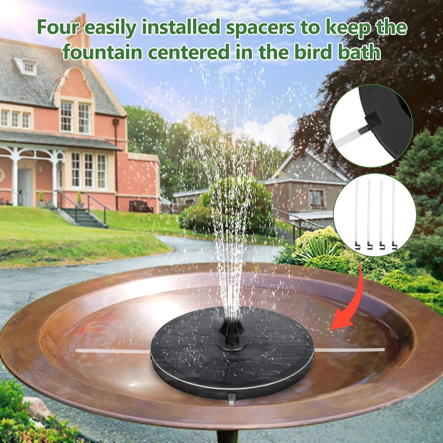 Black Solar Powered Garden Fountain with Adjustable Nozzles