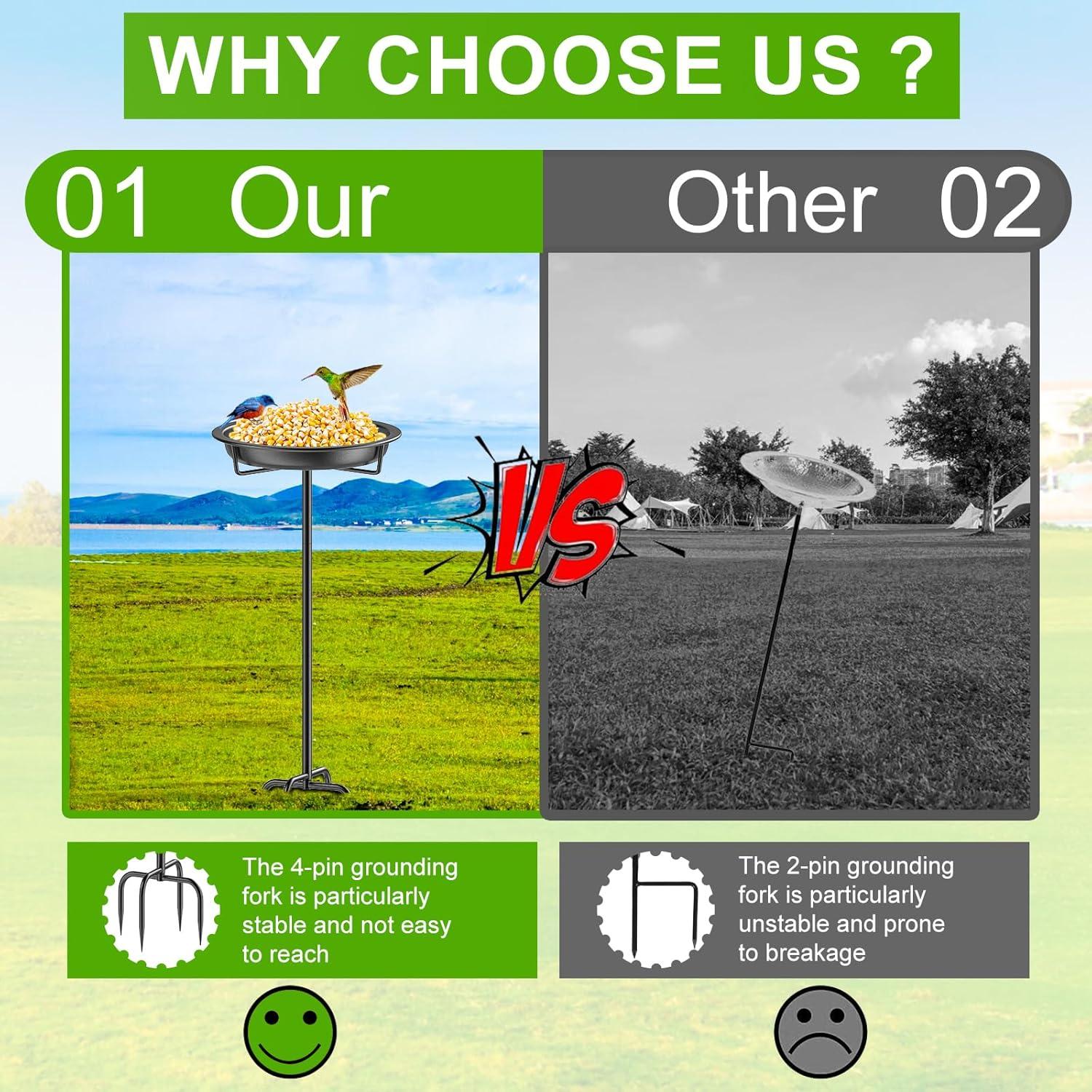 Freestanding Birdbaths Bowl Outdoor, Free Standing Garden Bird Bath Bird Feeder Bowl with Metal Stake, Detachable Decoration Spa Birdfeeder for Garden Patio Yard Lawn, 4 Spiky Feet (Brown)