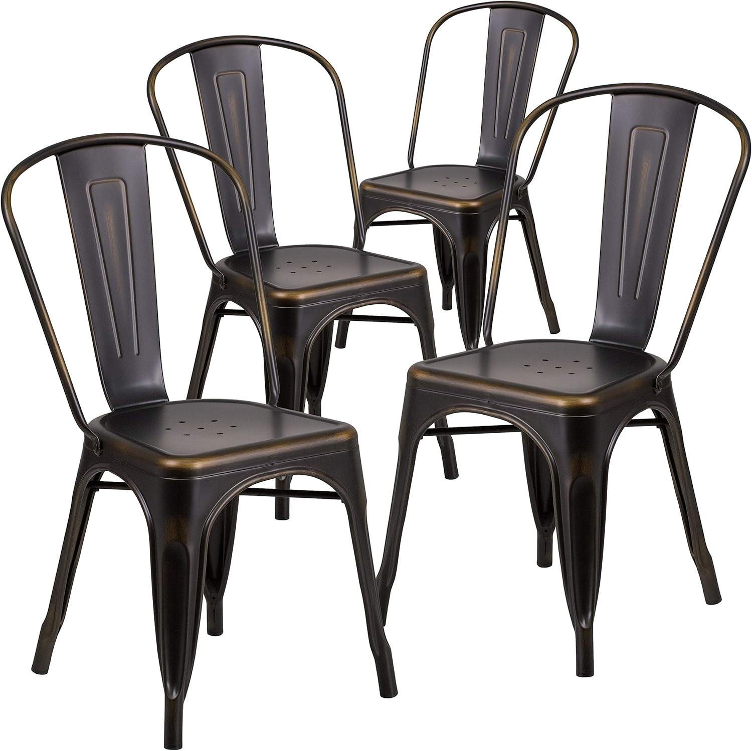 Distressed Copper Metal Indoor-Outdoor Stackable Chair - 4 Pack