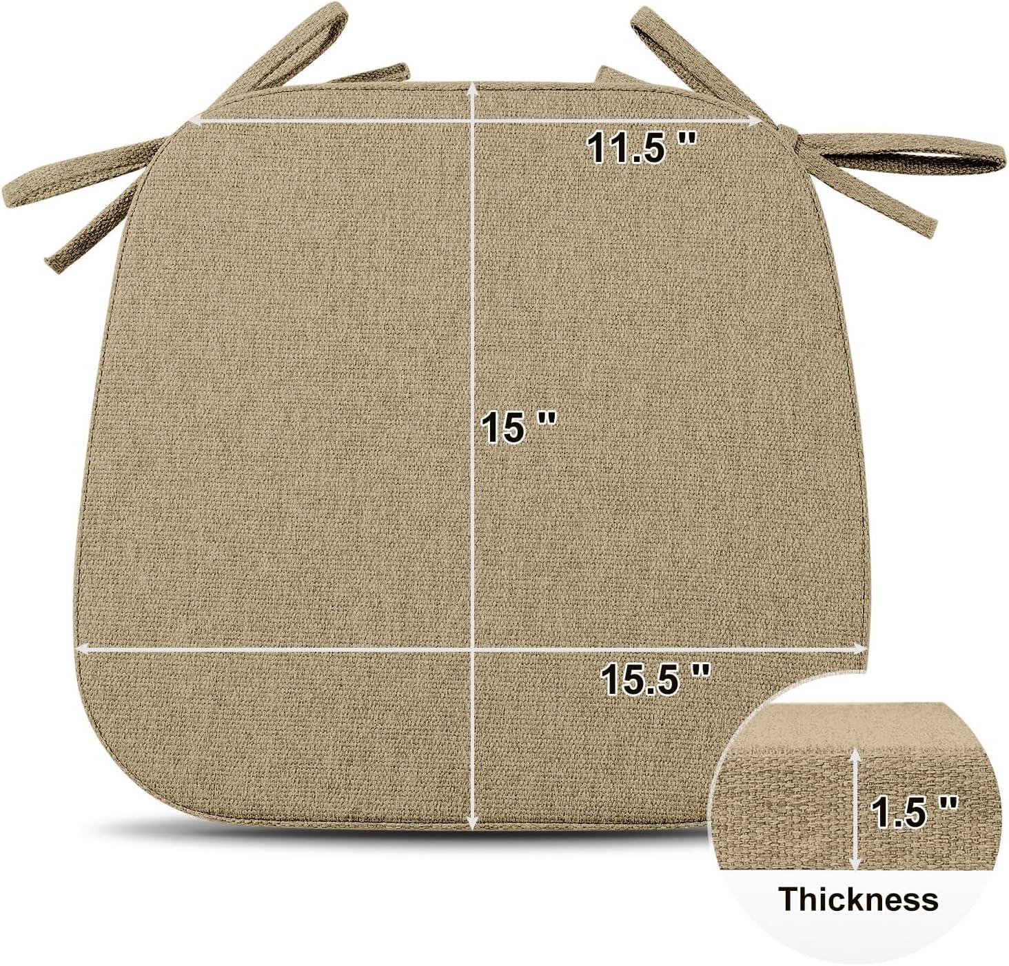 Shinnwa Dining Chair Cushions Set of 4, Non Slip Seat Cushions for Kitchen Chairs with Ties, 4 Pack, 15 x 15.5 inches, Natural Linen