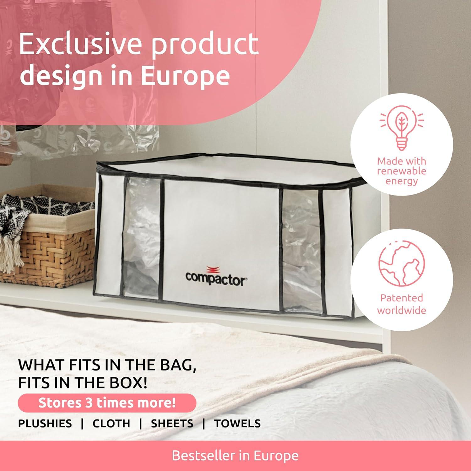 Compactor XXL, Vacuum Storage Bags, Vacuum Seal Bags for Clothing with Semi-Rigid Box, Cube Storage Organizer for Comforters & Blankets