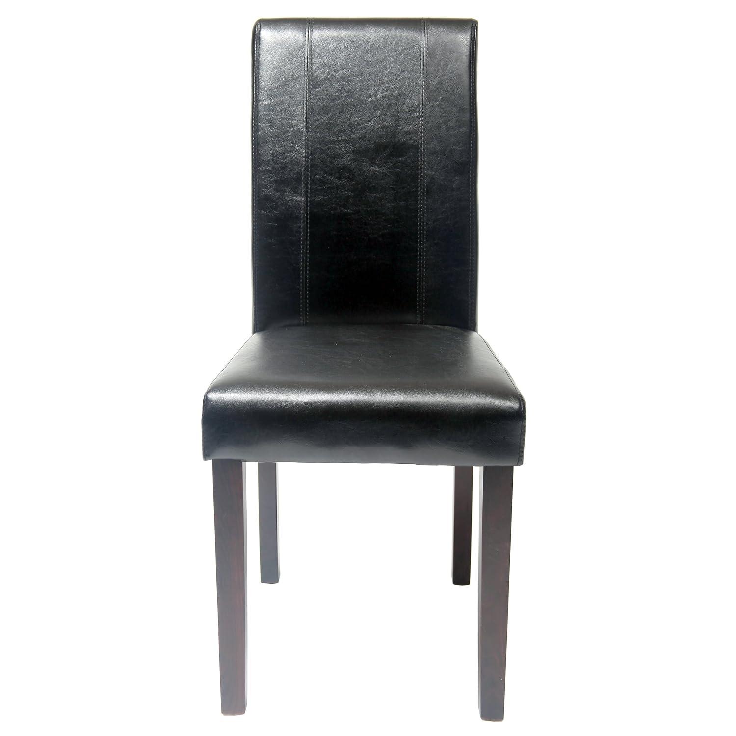 Roundhill Urban Style Solid Wood Leatherette Padded Parson Chair, Black, Set of 2