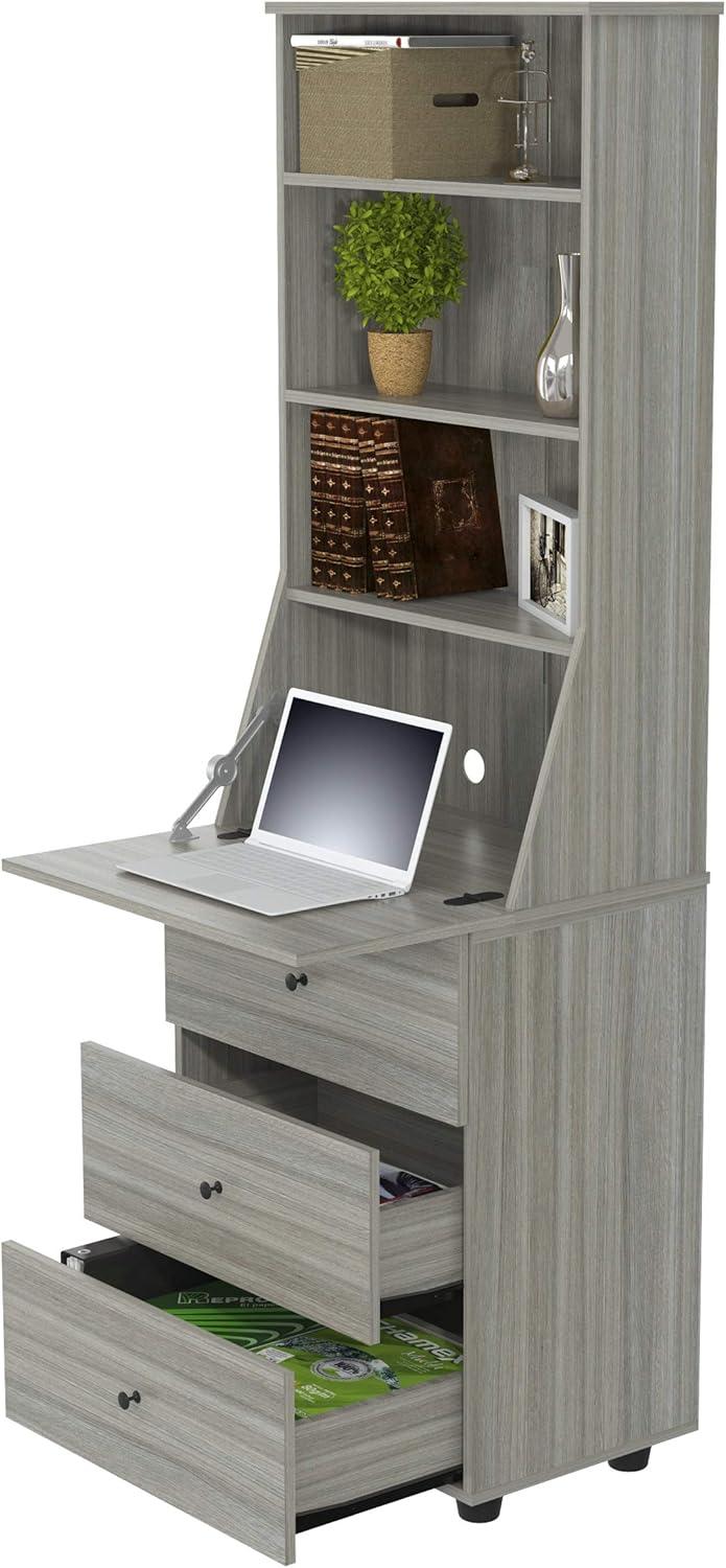 Computer Credenza Workcenter Gray - Inval: Smoke Oak Laminate, Glass Doors, Cable Management