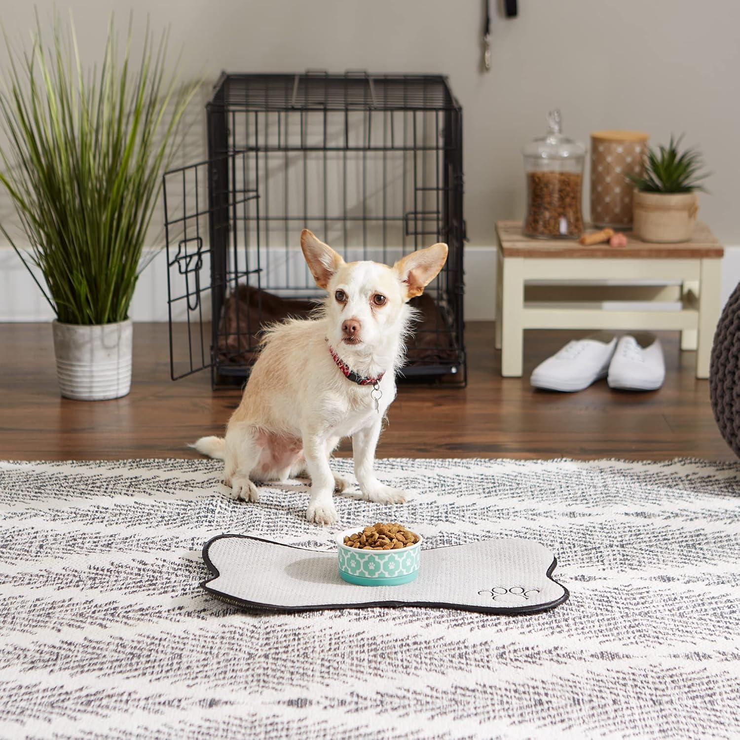 Aqua Ceramic Non-Skid Pet Bowl with Paw Print Design