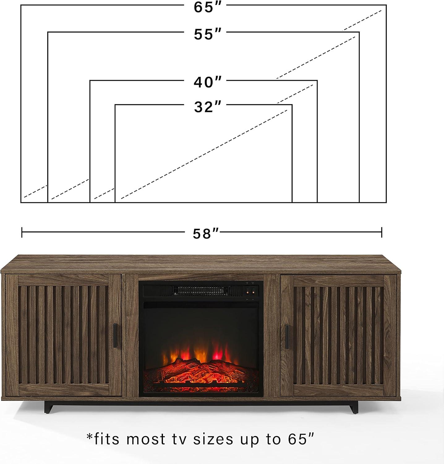 Silas 64" Black Walnut Low-Profile TV Stand with Electric Fireplace