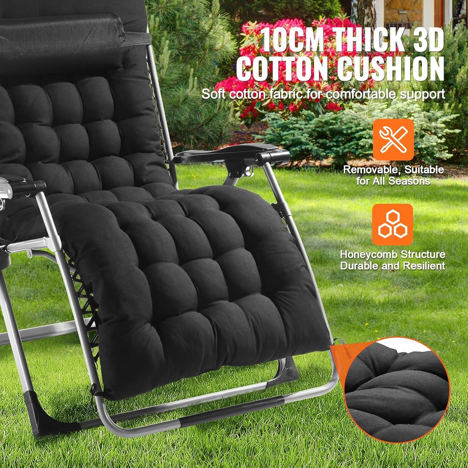 Black Cushioned Zero Gravity Recliner Lounger with Tray