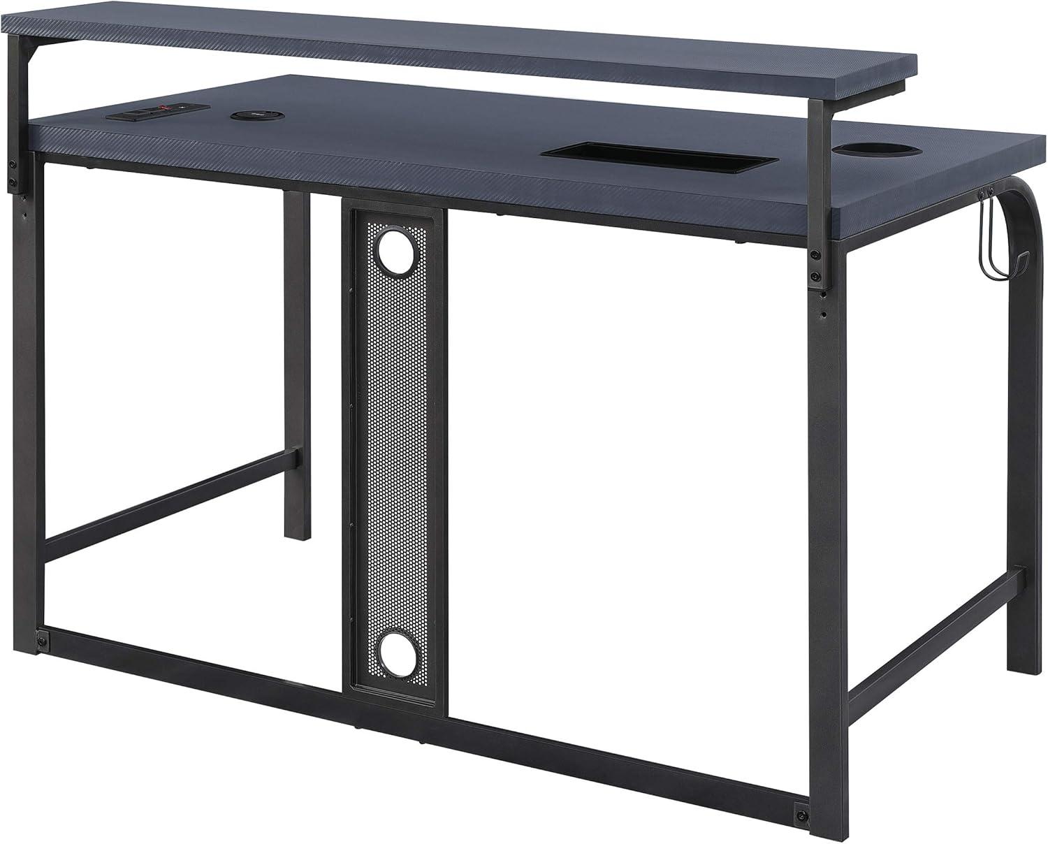 Ultimate 54" Gray Wood Gaming Desk with Integrated Power and Storage