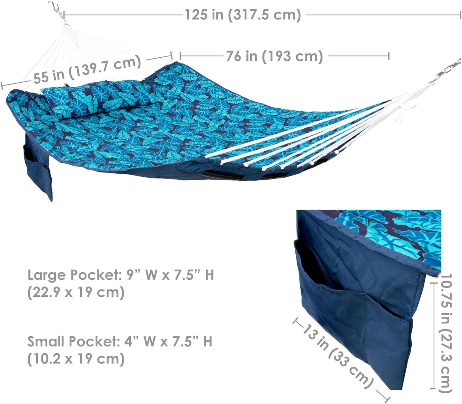 Arlmont & Co. Peria Quilted Polyester Curved Metal Spreader Bar Hammock with Pillow - Tropical Palms