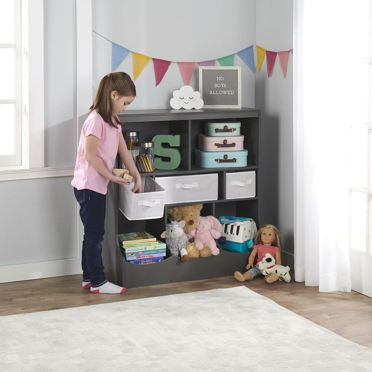 Badger Basket Combo Bin Wood Toy Storage Organizer with Three Baskets 8.6 Cu ft. - Charcoal