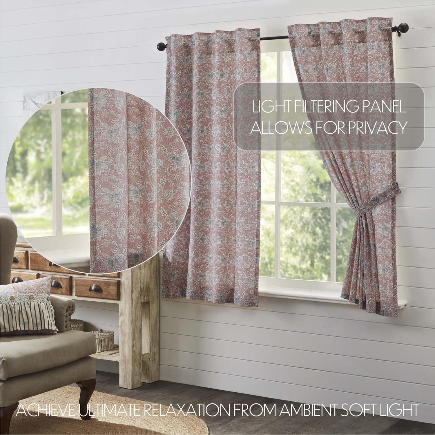 VHC Brands Kaila Country Cottage Vintage Floral Living Room Curtain Short Panel Set of 2 63x36