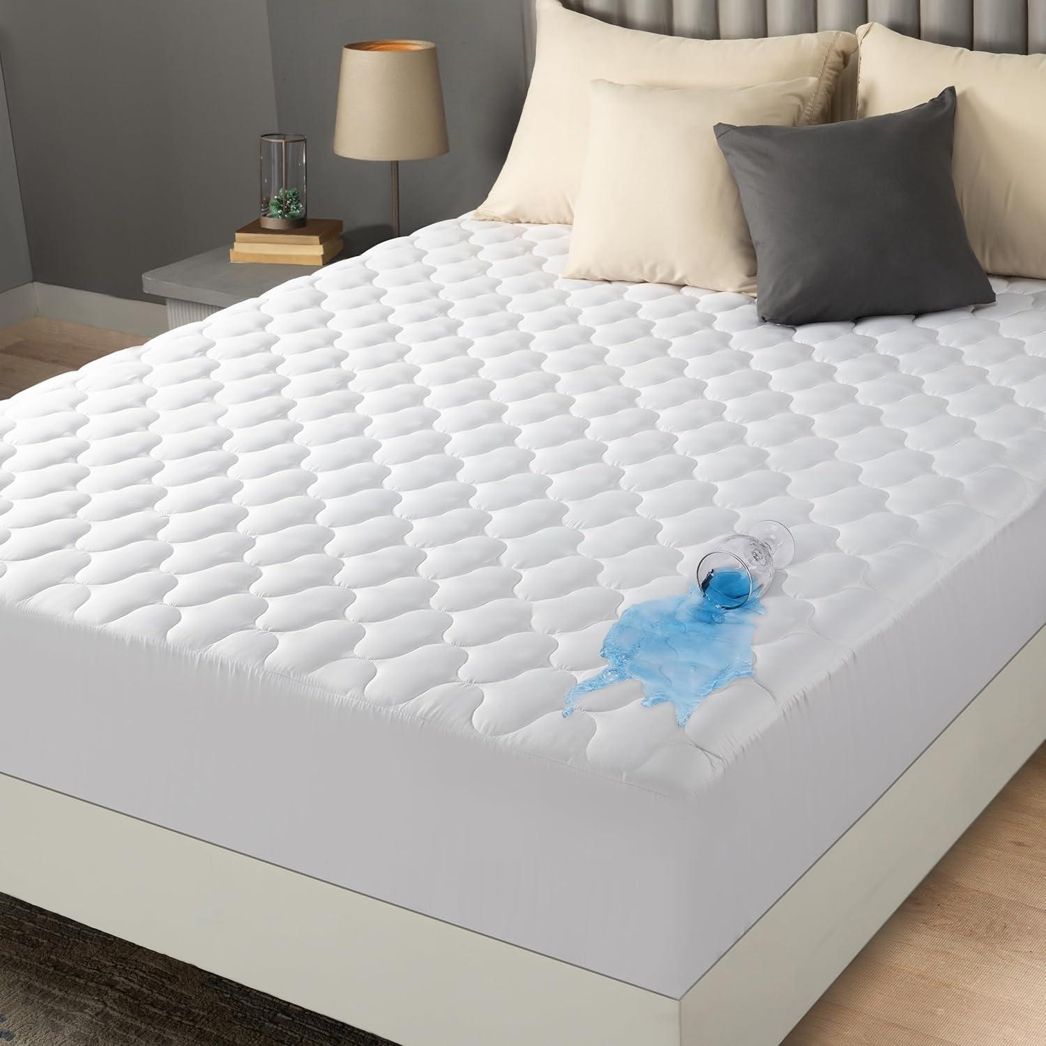 White Quilted Waterproof Queen Mattress Protector Pad