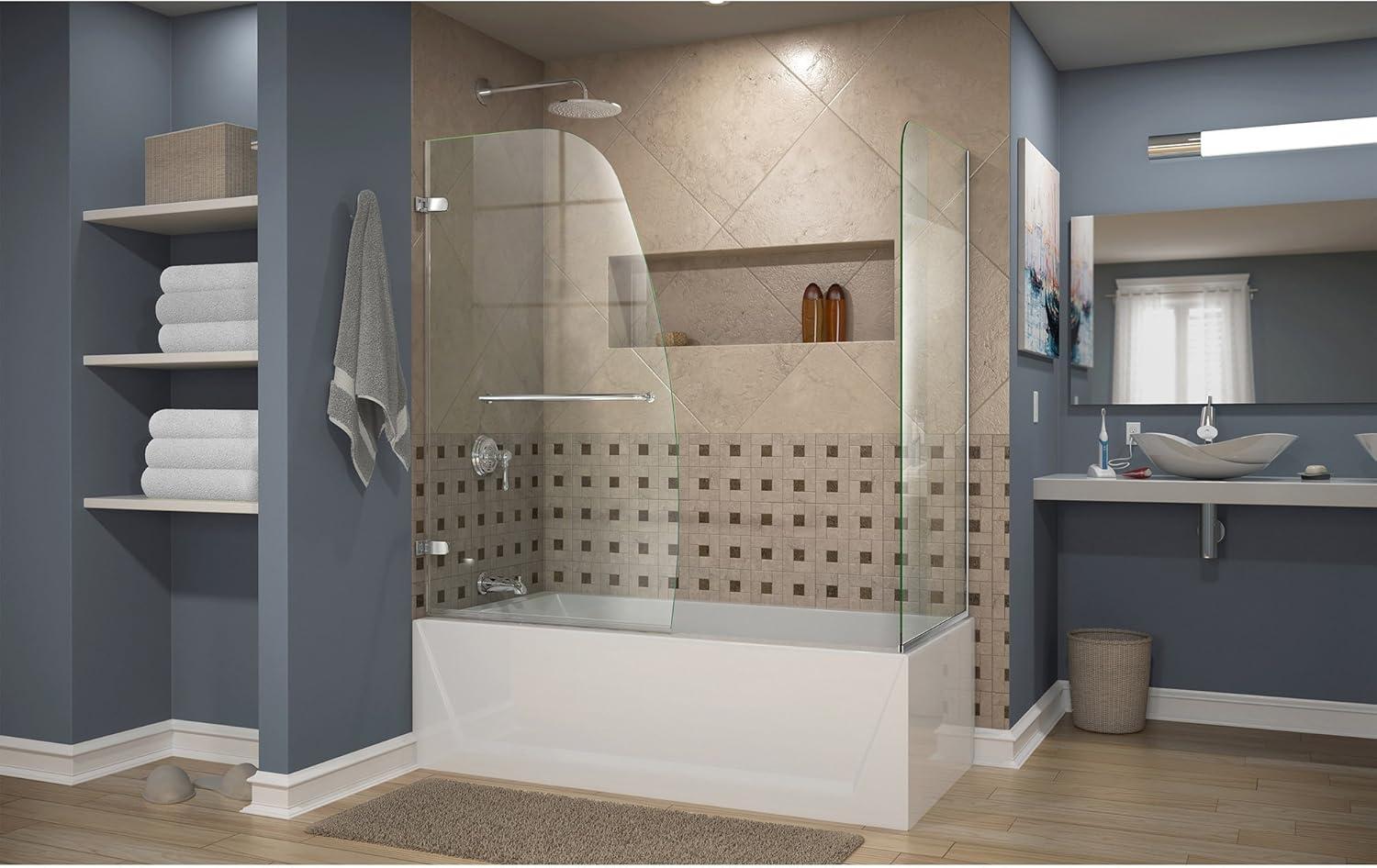Aqua Uno 56" W x 58" H Hinged Semi-Frameless Tub Door