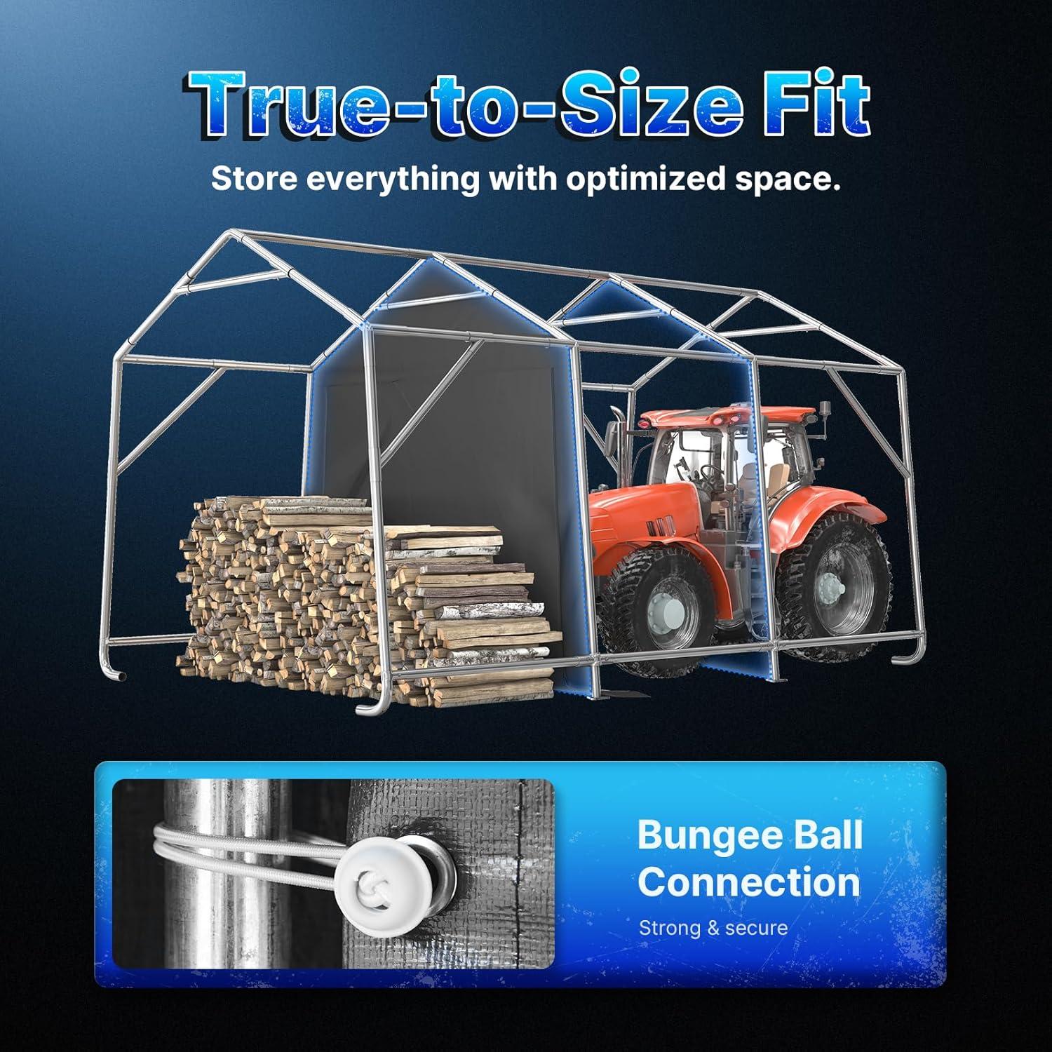 ADVANCE OUTDOOR 10x15 ft Outdoor Storage Shelter Shed with 2 Roll up Zipper Doors & Vents Peak Roof Carport for Motorcycle Waterproof and UV Resistant Anti-Snow, Gray