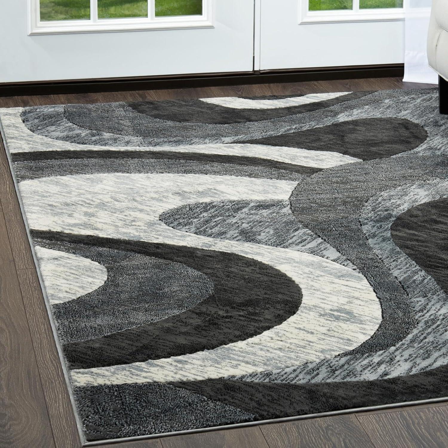 Home Dynamix Catalina Huron Contemporary Abstract Swirl Area Rug, Grey/Ivory, 7'10"x10'2"