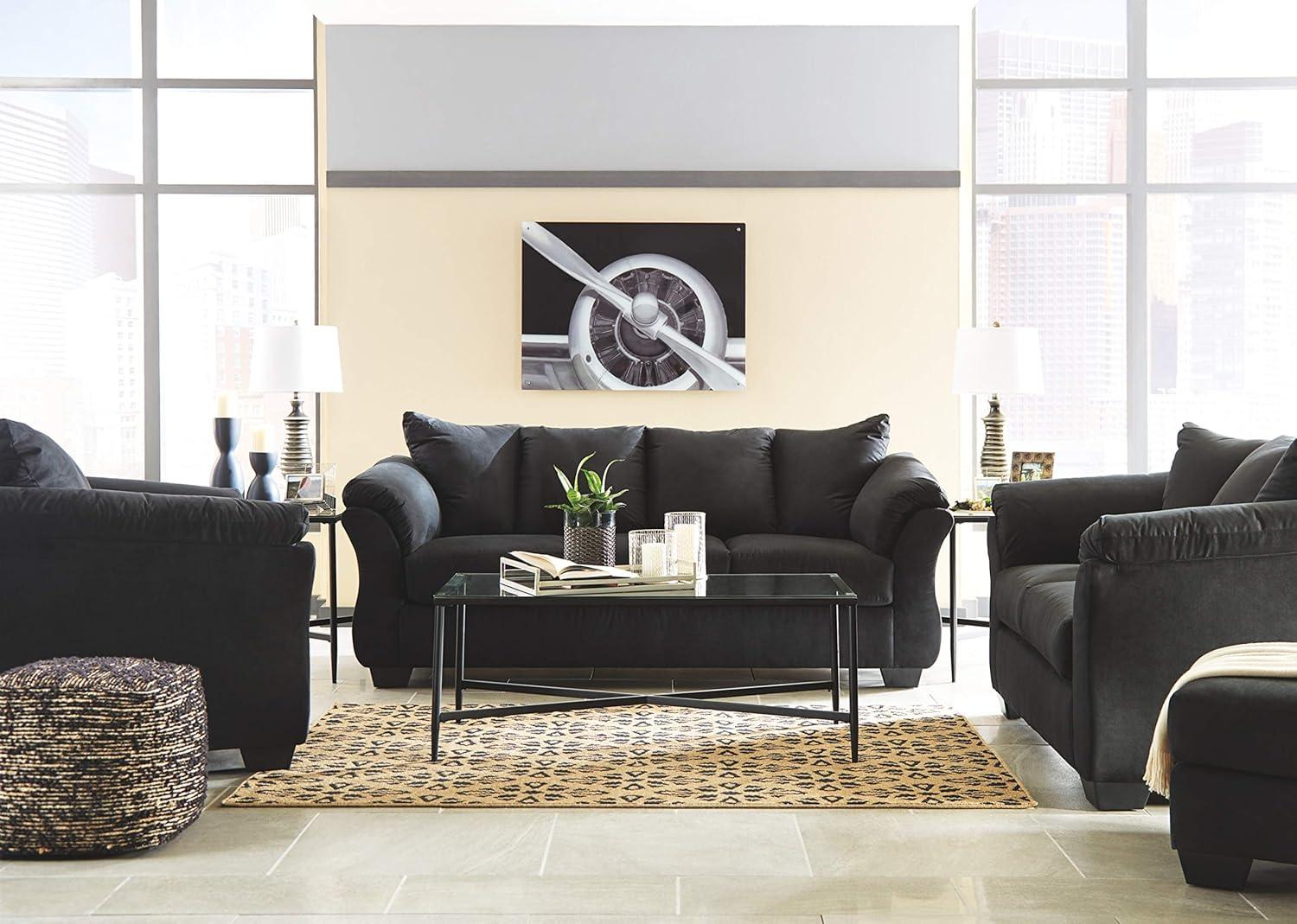 Darcy Black Contemporary Sofa with Pillow Top Armrests