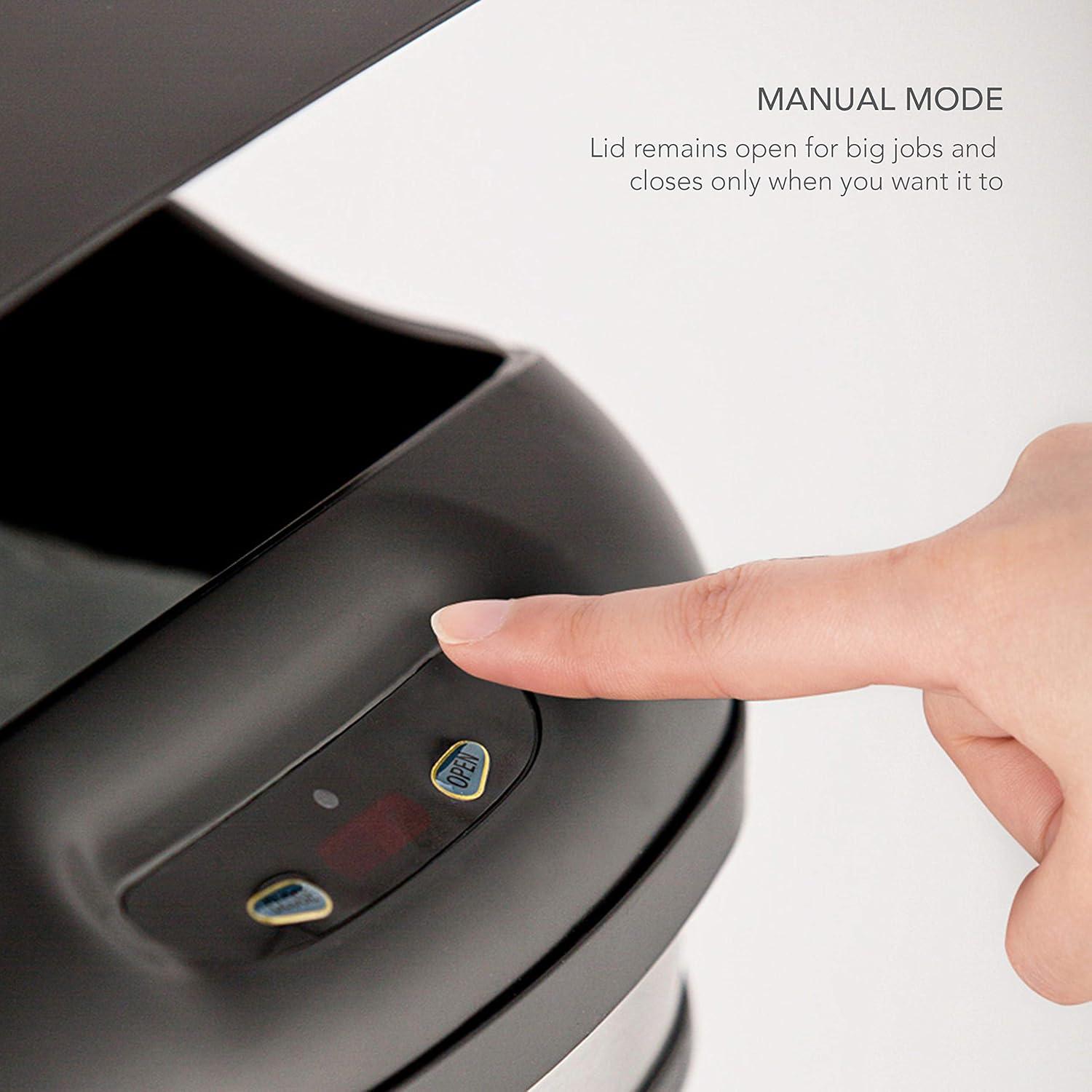 13 Gallon Stainless Steel Touchless Motion Sensor Trash Can with Black Lid