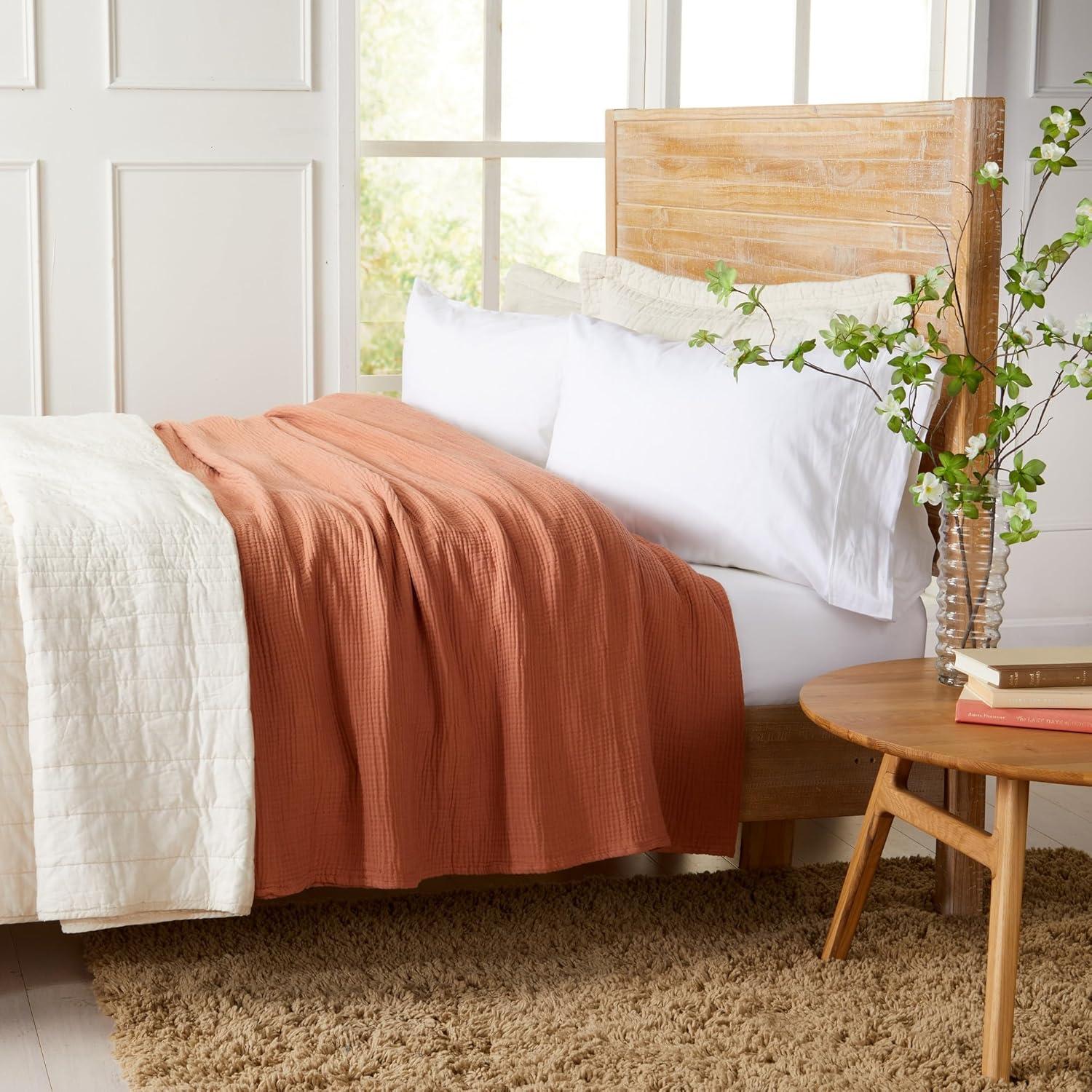 Rust King Size Cotton Muslin Reversible Blanket