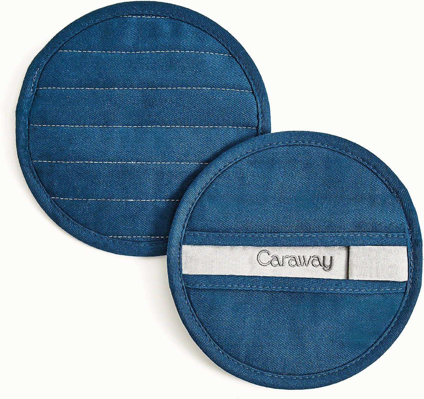 Blue Round Stain-Resistant Cotton Pot Holders, Set of 2