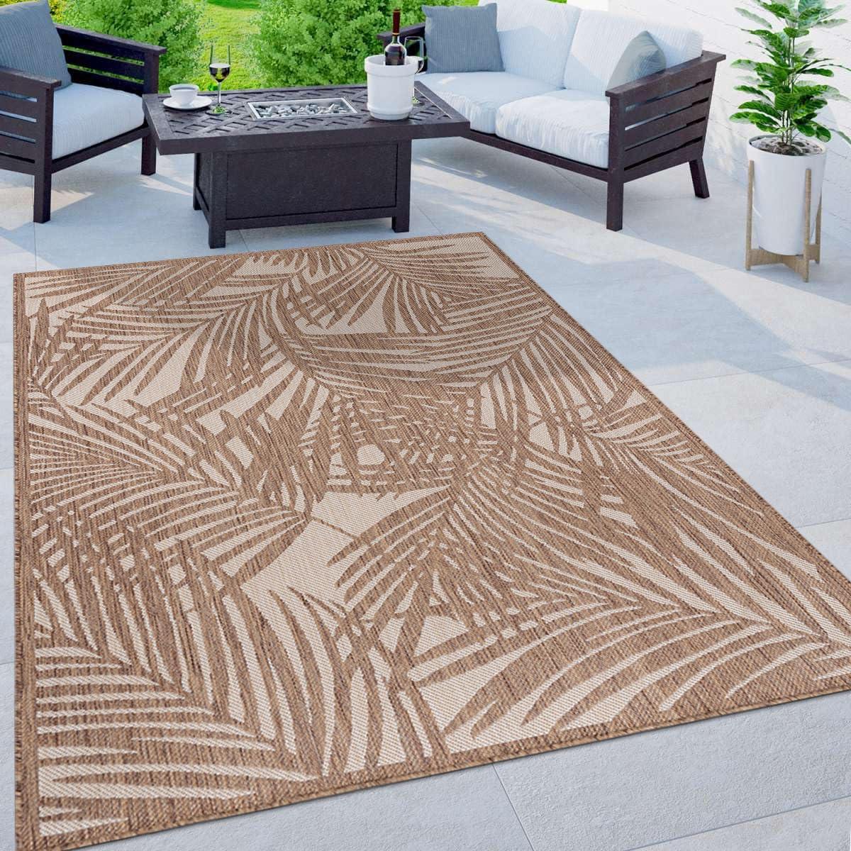 World Rug Gallery Contemporary Palm Leaf Textured Flat Weave Indoor/Outdoor Area Rug - BROWN 5' X 7'