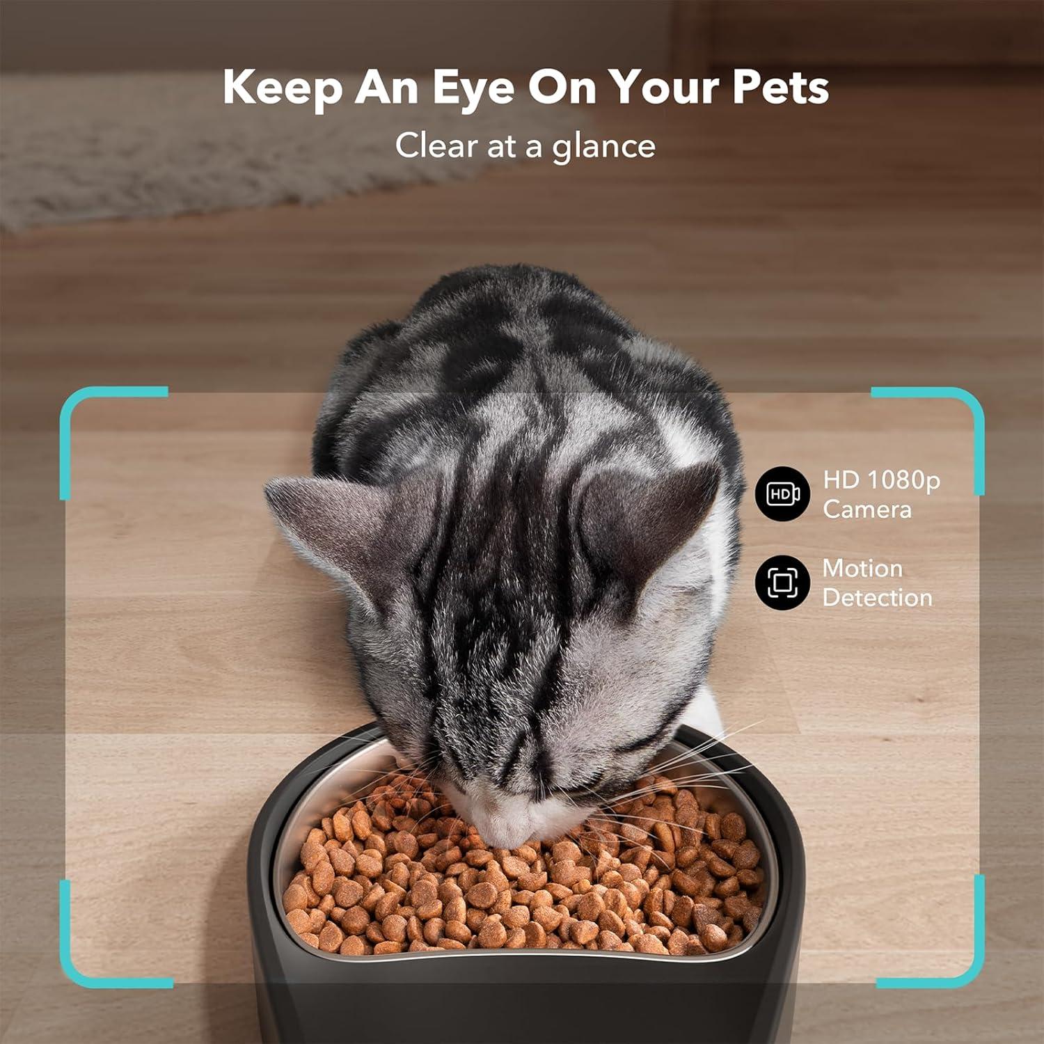 Black Automatic Pet Feeder with 1080P HD Camera and WiFi