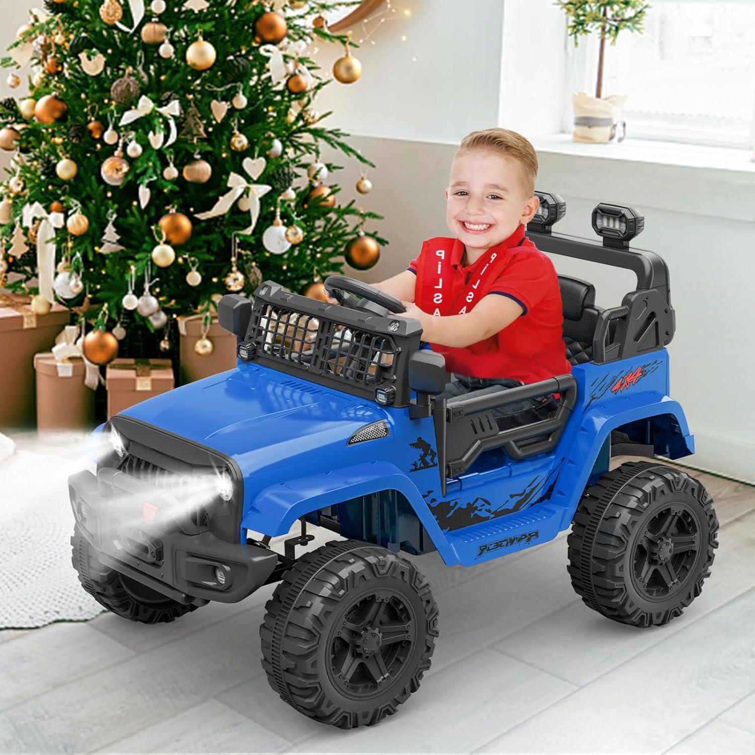 Shininglove Kids Ride on Truck, 12V Battery Powered Car with Parent Control, LED Lights, Safety Belt, MP3 Player, Purple