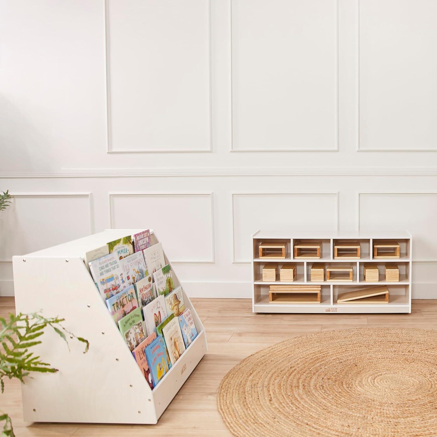 White Wash Double-Sided Mobile Book Display with Storage