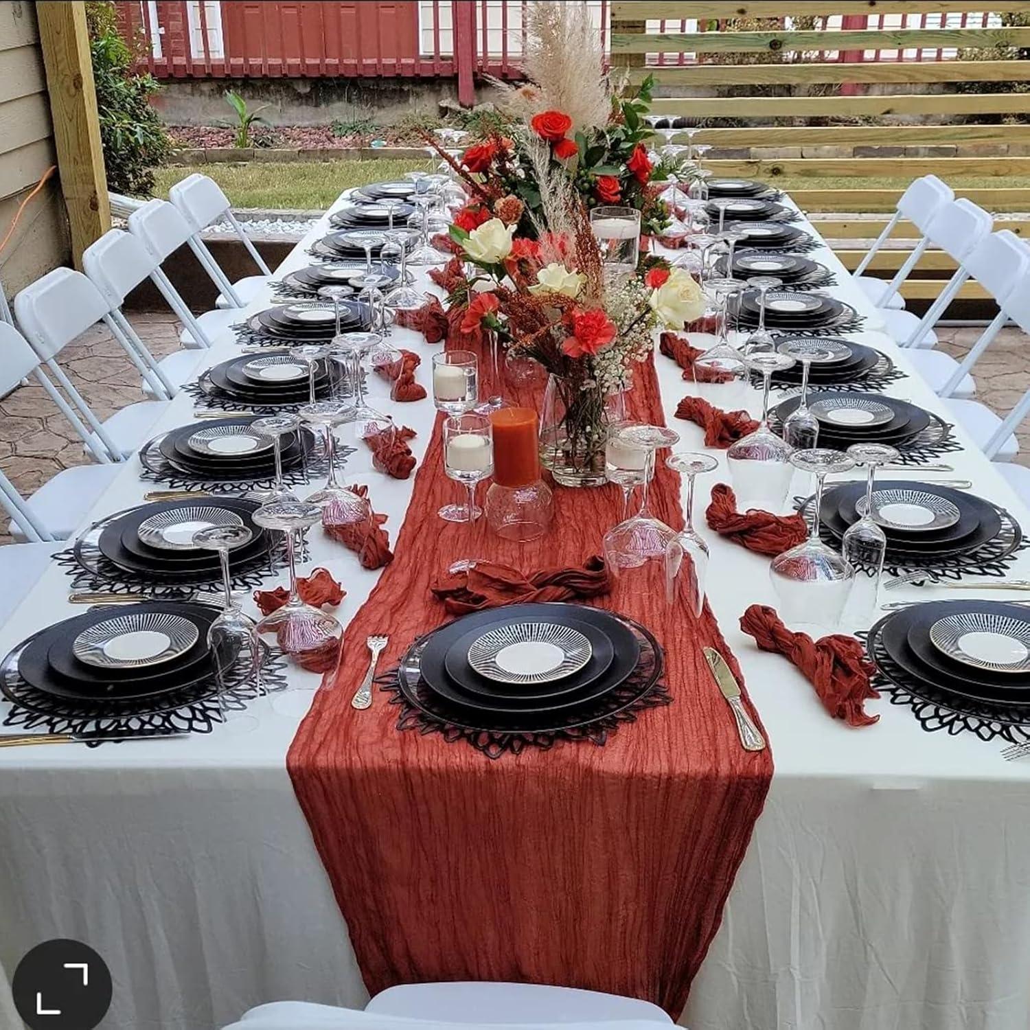 Mint Green Cheesecloth Table Runner 6 Pack 35" Boho Gauze Runner 120 inches Long Tablecloth Runner Rustic Sheer Fabric Bulk for Baby Shower Wedding Bridal Birthday Party Table Decorations