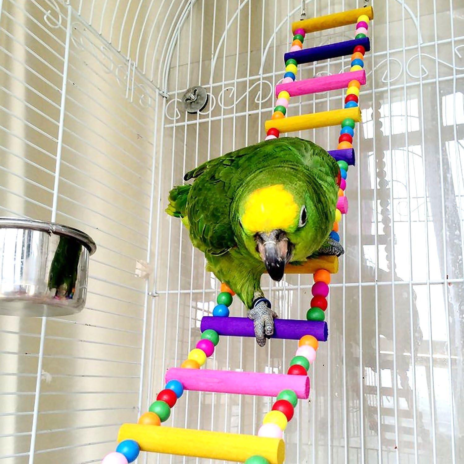 Colorful Wooden Ladder Swing for Small Birds and Pets